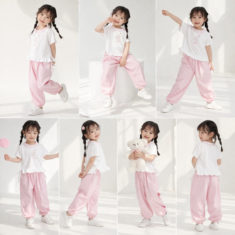 Bộ cộc cổ bèo KidsPlaza in mèo AT26H (Trắng hồng) hình 4