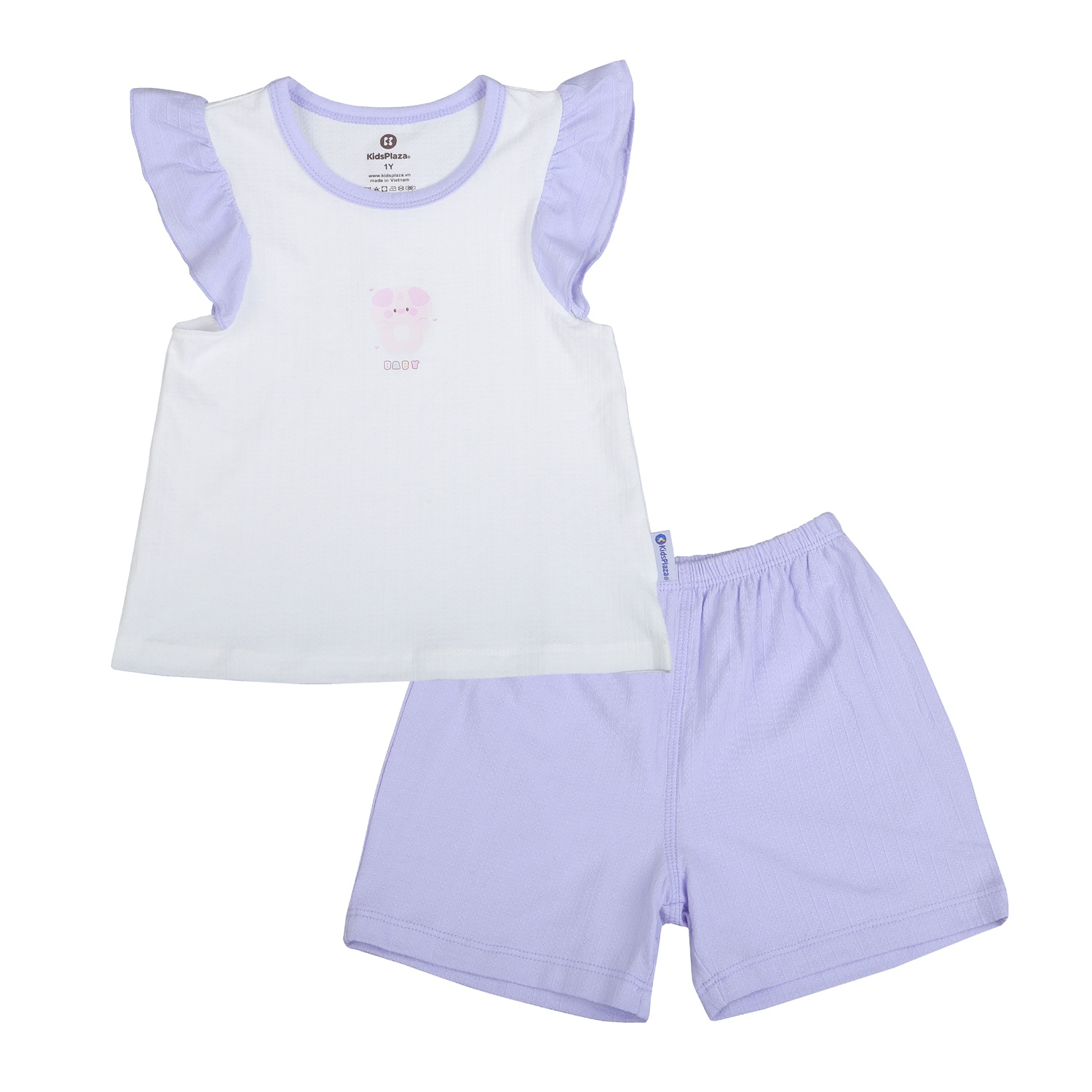Bộ ba lỗ bé gái KidsPlaza rayon in heo dễ thương M26H (Trắng tím)  hình 1