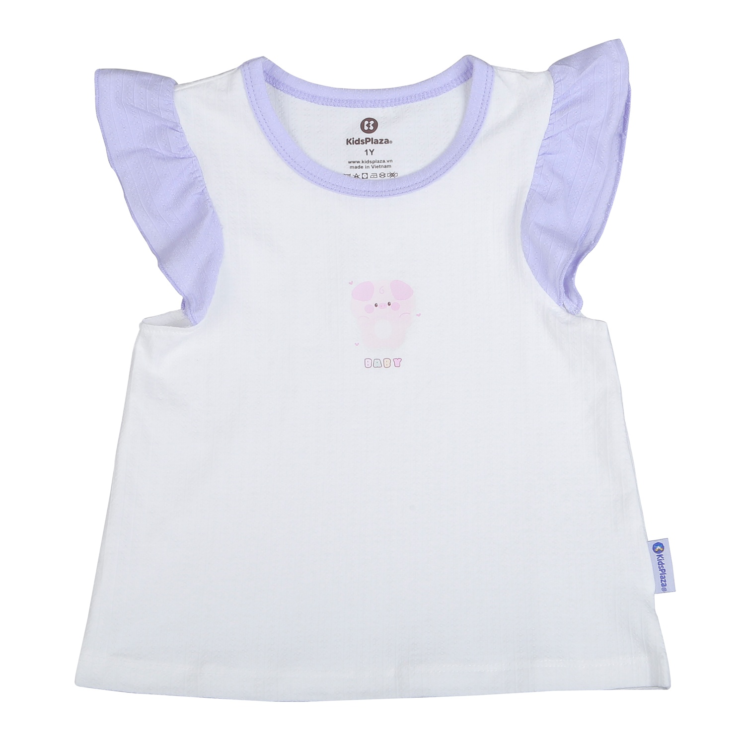 Bộ ba lỗ bé gái KidsPlaza rayon in heo dễ thương M26H (Trắng tím)  hình 4