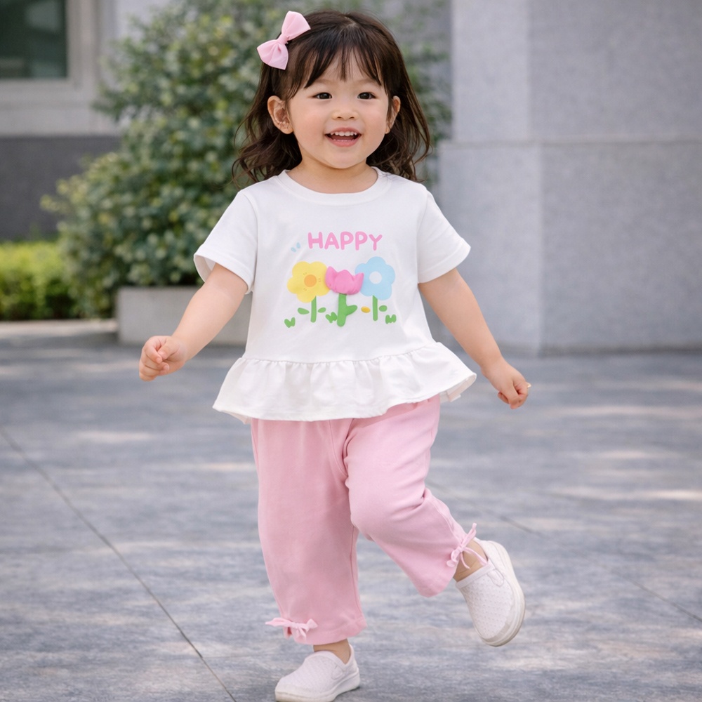 Bộ cộc bé gái KidsPlaza in hoa AT26H (Trắng hồng) hình 4