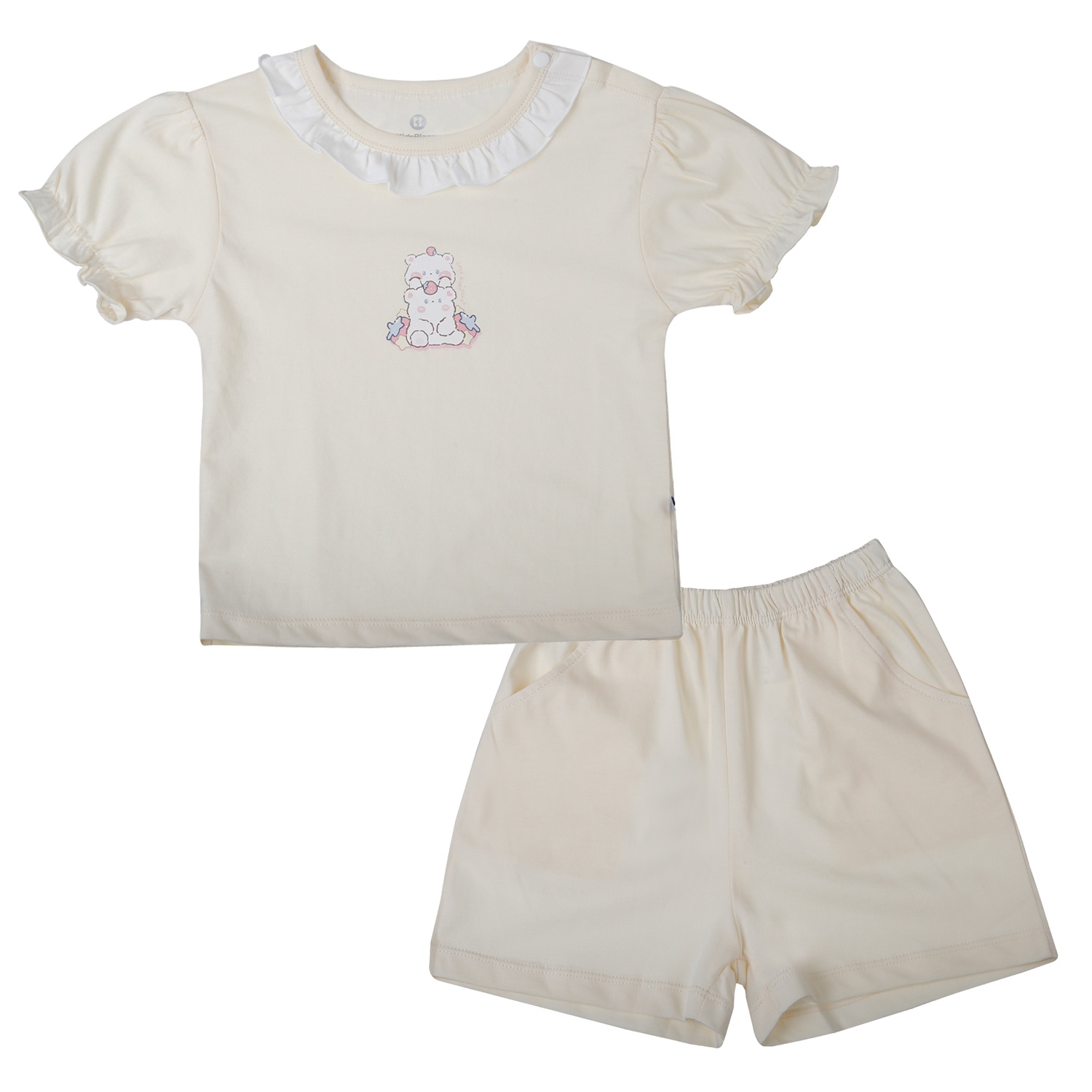 Bộ quần áo cộc tay bé gái KidsPlaza in gấu HN26H (Vàng) hình 1