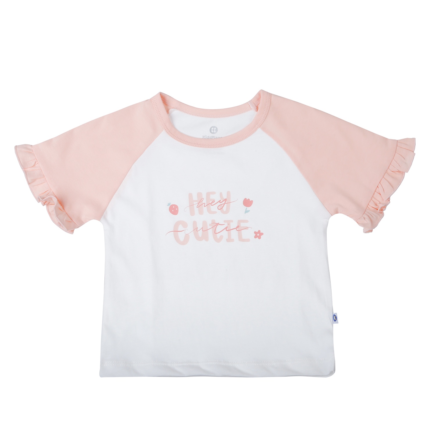Bộ quần áo cộc tay bé gái KidsPlaza in hey cute HN26H (Trắng hồng)  hình 2