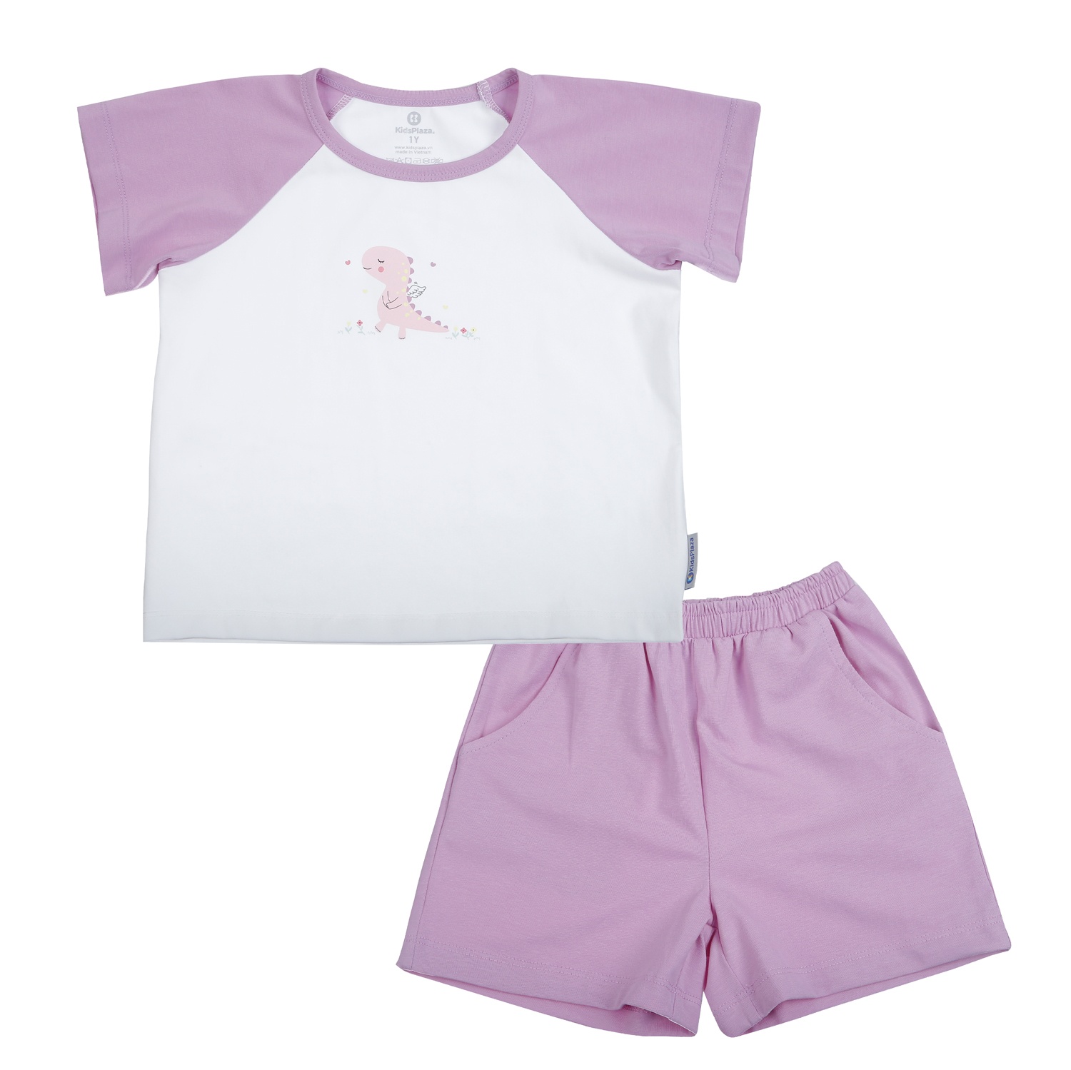 Bộ quần áo cộc tay bé gái KidsPlaza in khủng long TT26H (Tím) hình 1