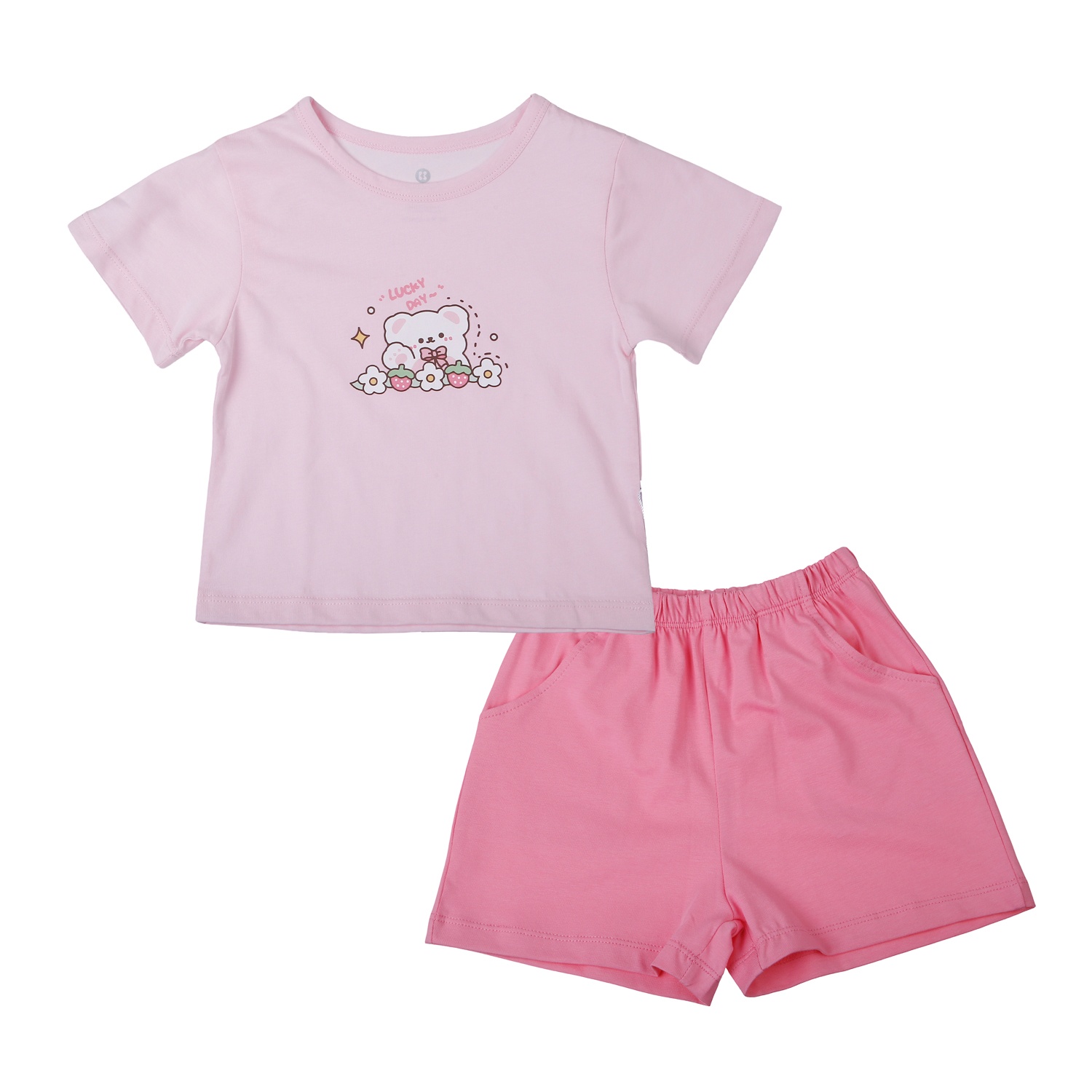 Bộ quần áo cộc tay bé gái KidsPlaza in lucky day HN26H (Hồng)  hình 1