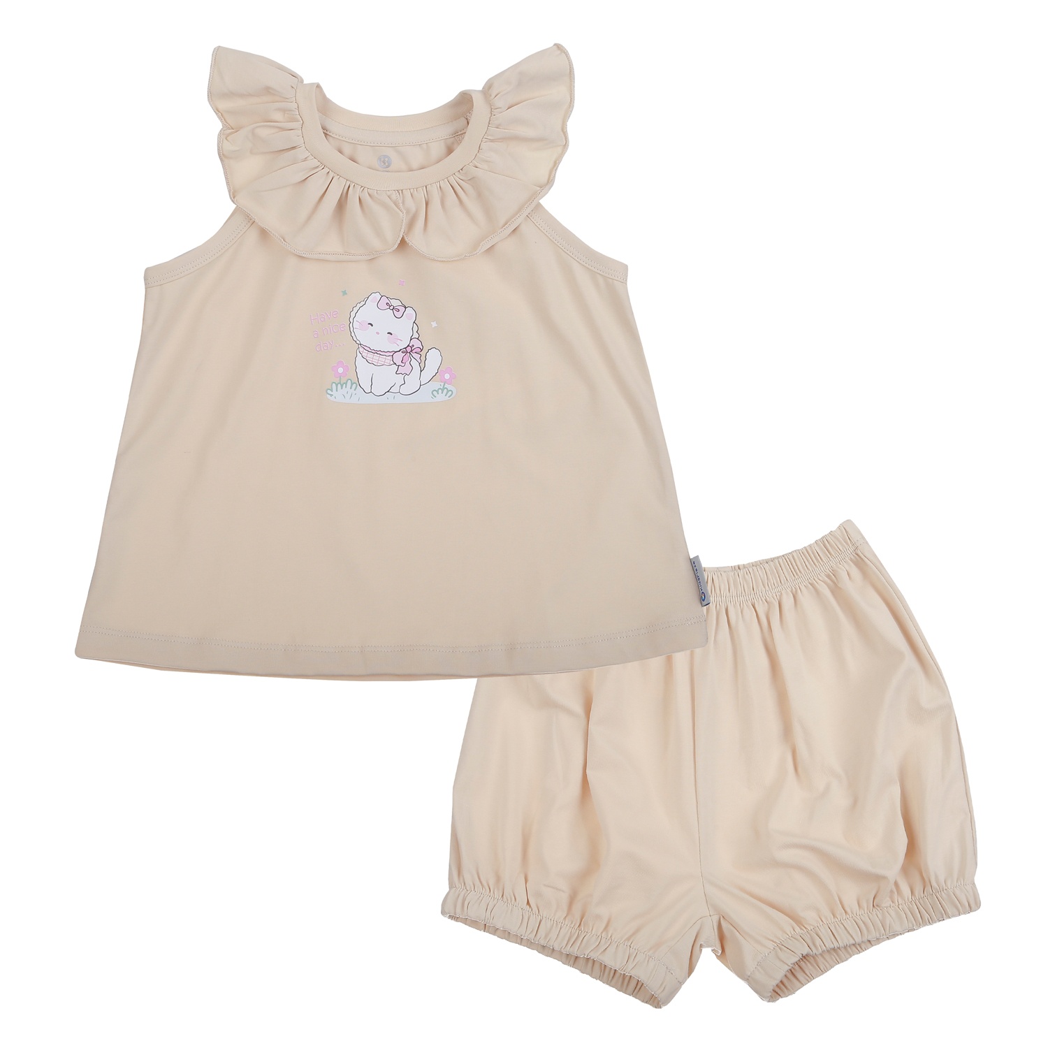 Bộ quần áo cộc tay bé gái KidsPlaza in mèo TT26H (Vàng) hình 1