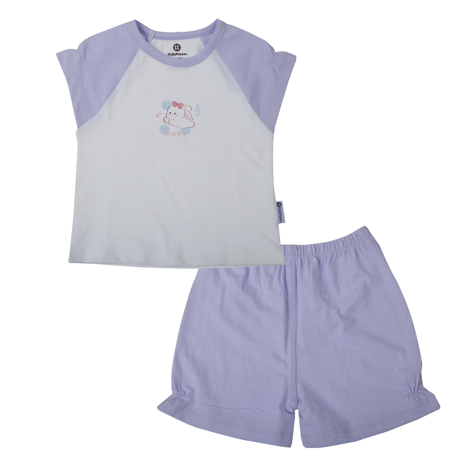 Bộ quần áo cộc tay bé gái KidsPlaza rayon in mèo M26H (Trắng tím) hình 1