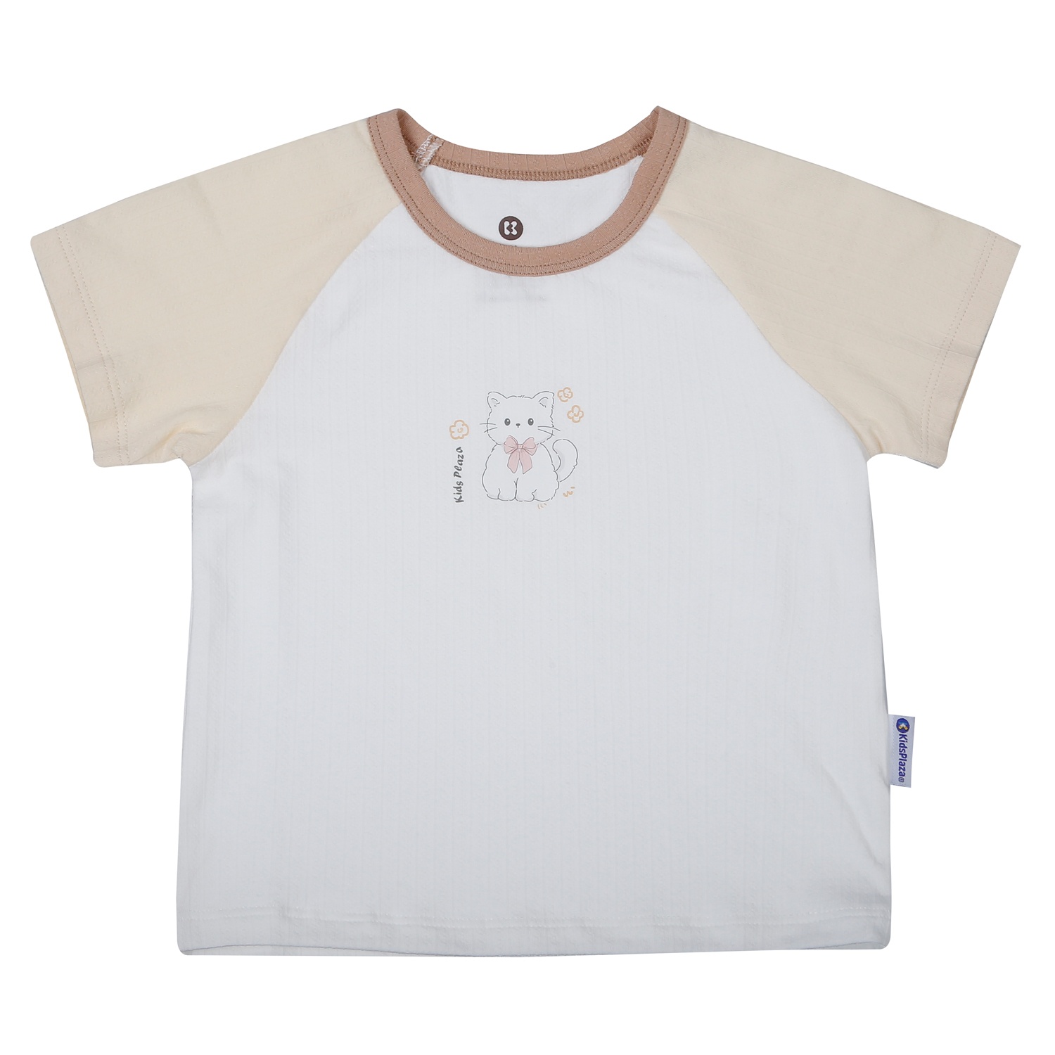 Bộ quần áo cộc tay bé gái KidsPlaza rayon in mèo M26H (Trắng vàng)  hình 2