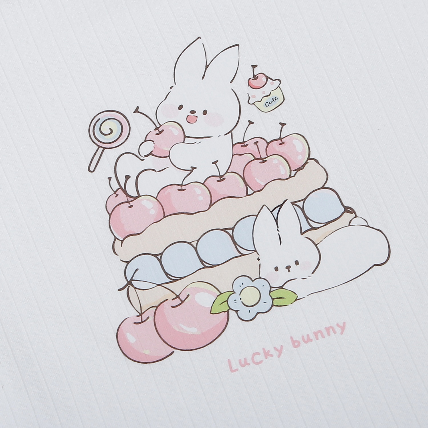 Bộ quần áo cộc tay bé gái KidsPlaza rayon in thỏ M26H (Trắng hồng)  hình 3