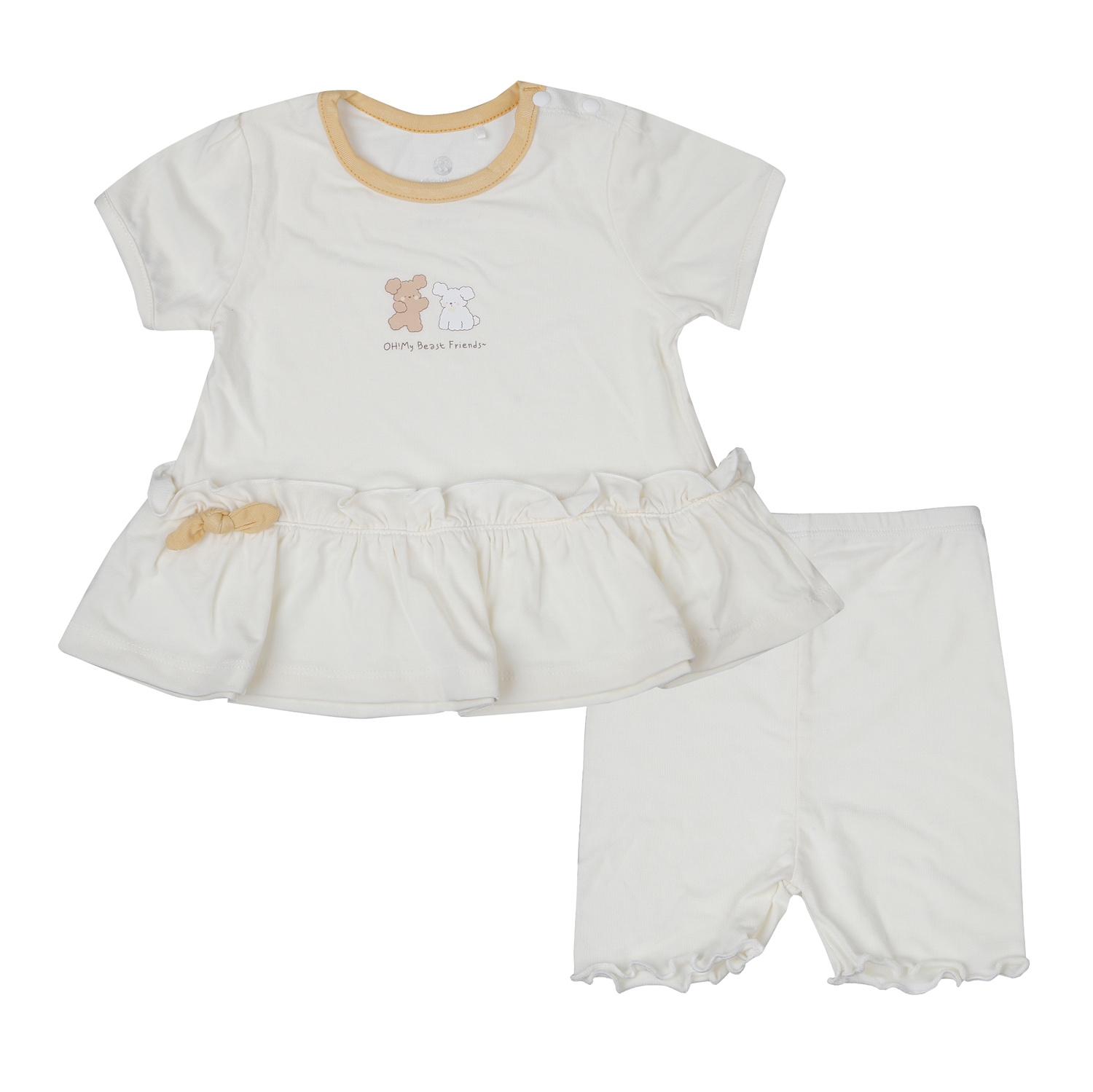 Bộ quần áo cộc tay cài vai KidsPlaza Otis bèo gấu ND26H (Vàng)  hình 1