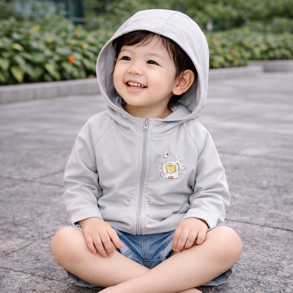 Áo chống nắng bé trai KidsPlaza mèo TT26H (Ghi) hình 4