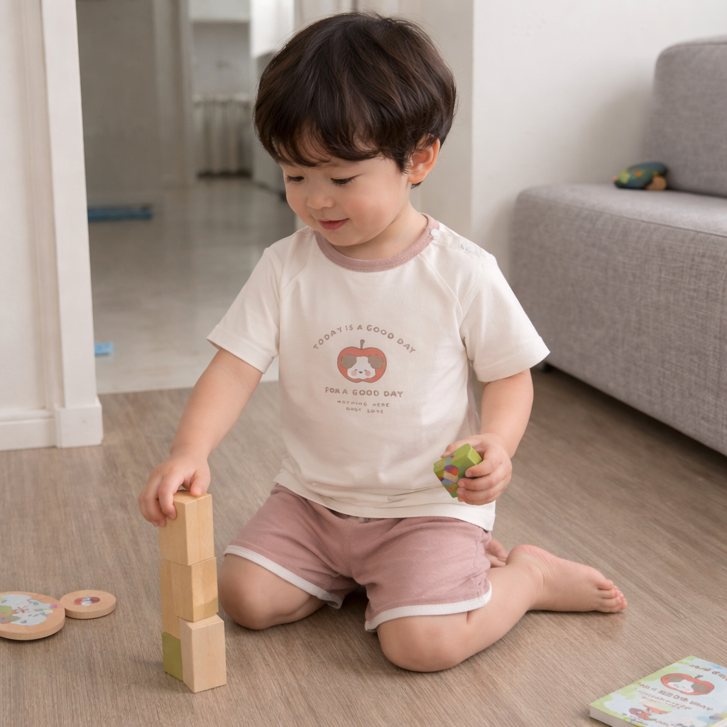 Bộ cộc bé trai có cúc KidsPlaza BBSTYLE C ND26H (Be) hình 3