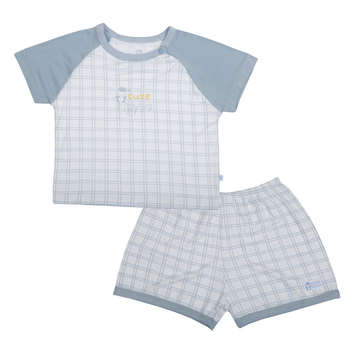 Bộ cộc cài vai KidsPlaza kẻ in hippo HN26H (Trắng xanh)  hình 1