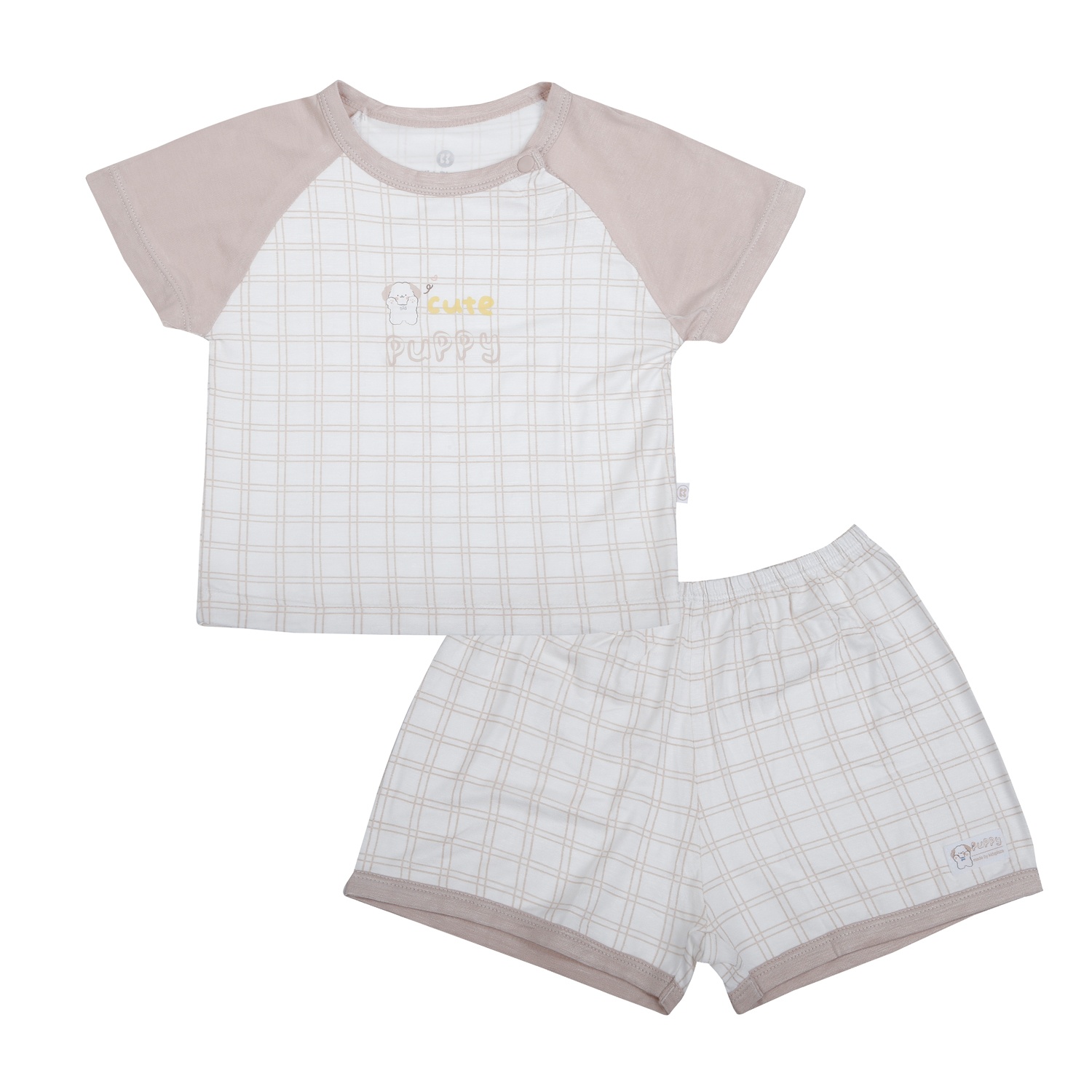 Bộ quần áo cộc tay cài vai KidsPlaza in puppy HN26H (Nâu trắng)  hình 1