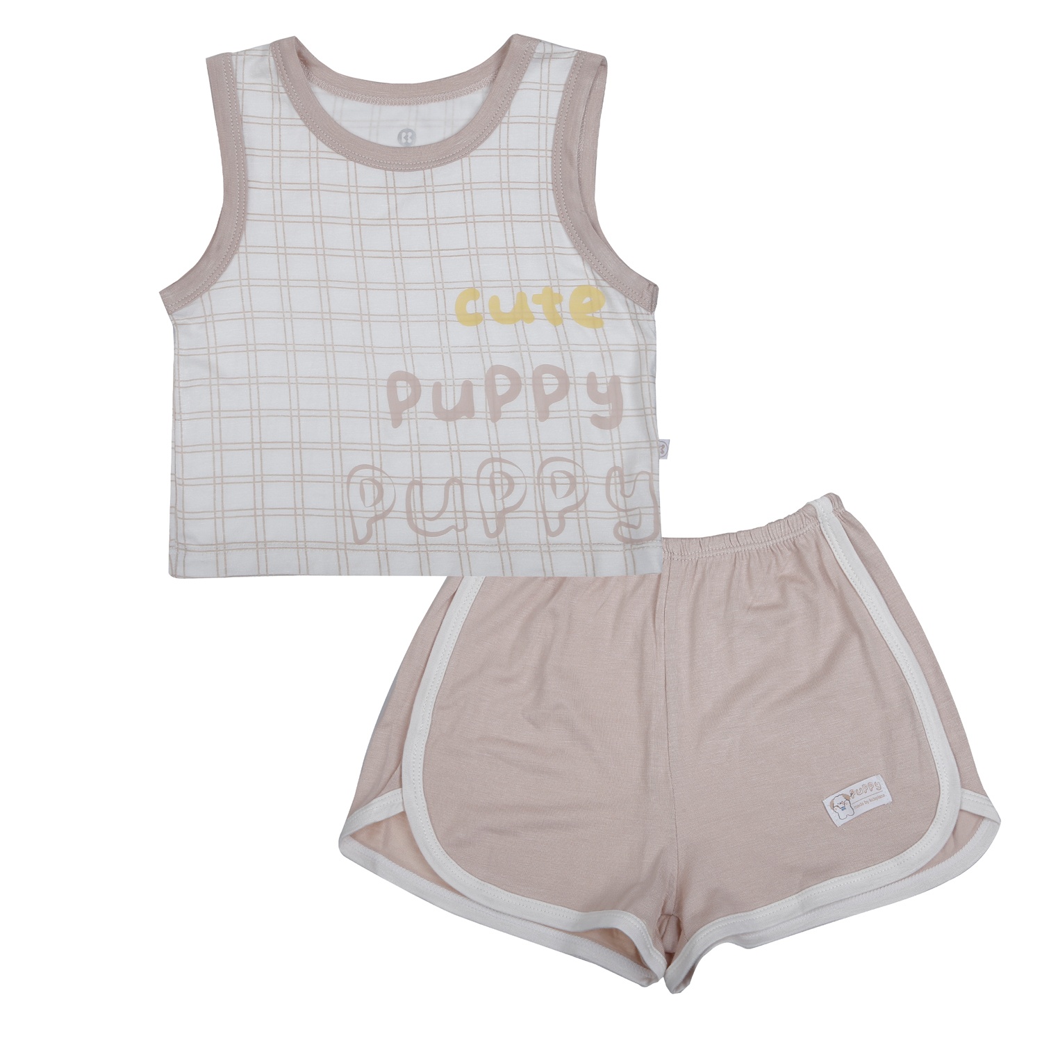 Bộ ba lỗ bé trai KidsPlaza kẻ in puppy HN26H (Trắng nâu) hình 1