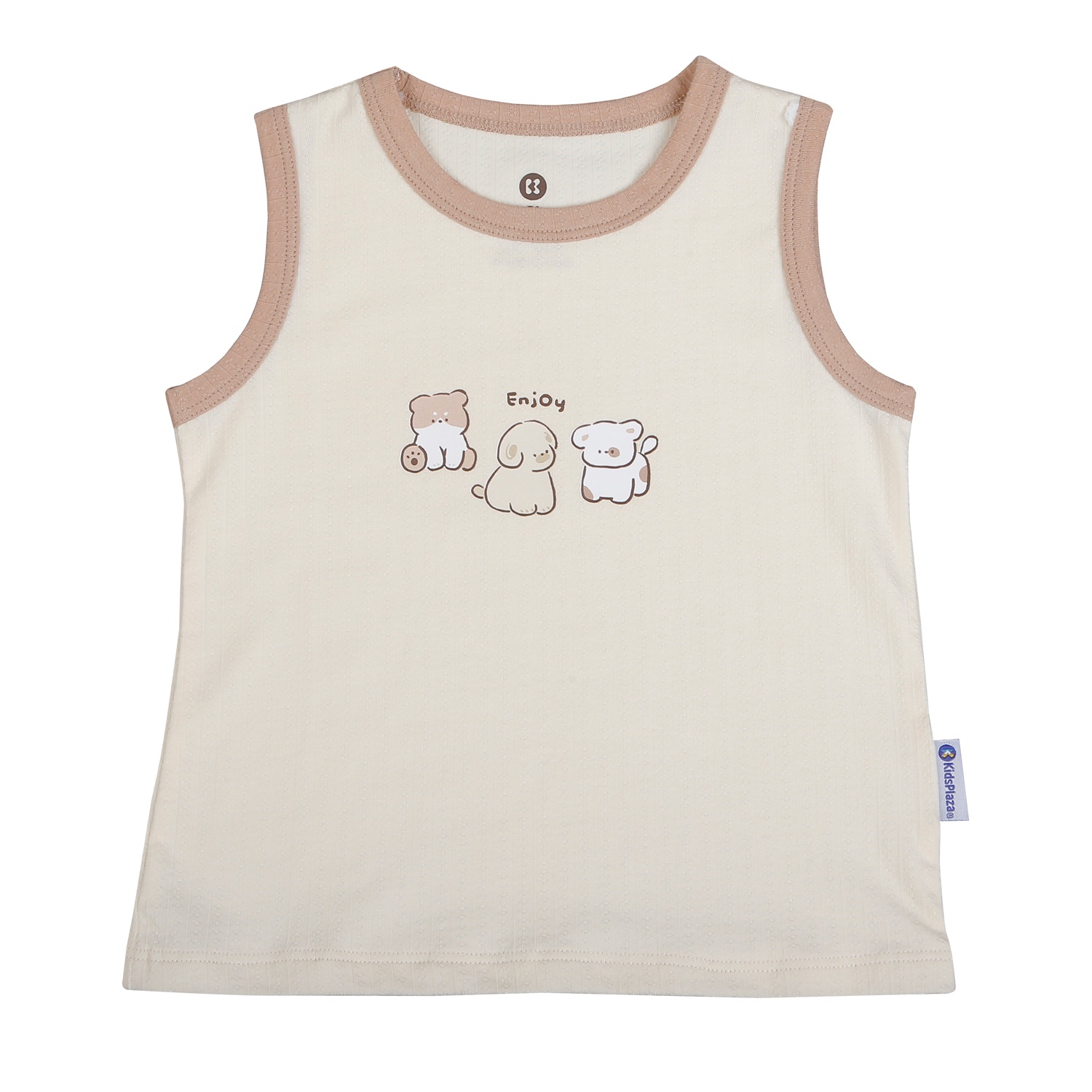 Bộ cộc ba lỗ bé trai KidsPlaza rayon in cún M26H (Vàng nâu) hình 2