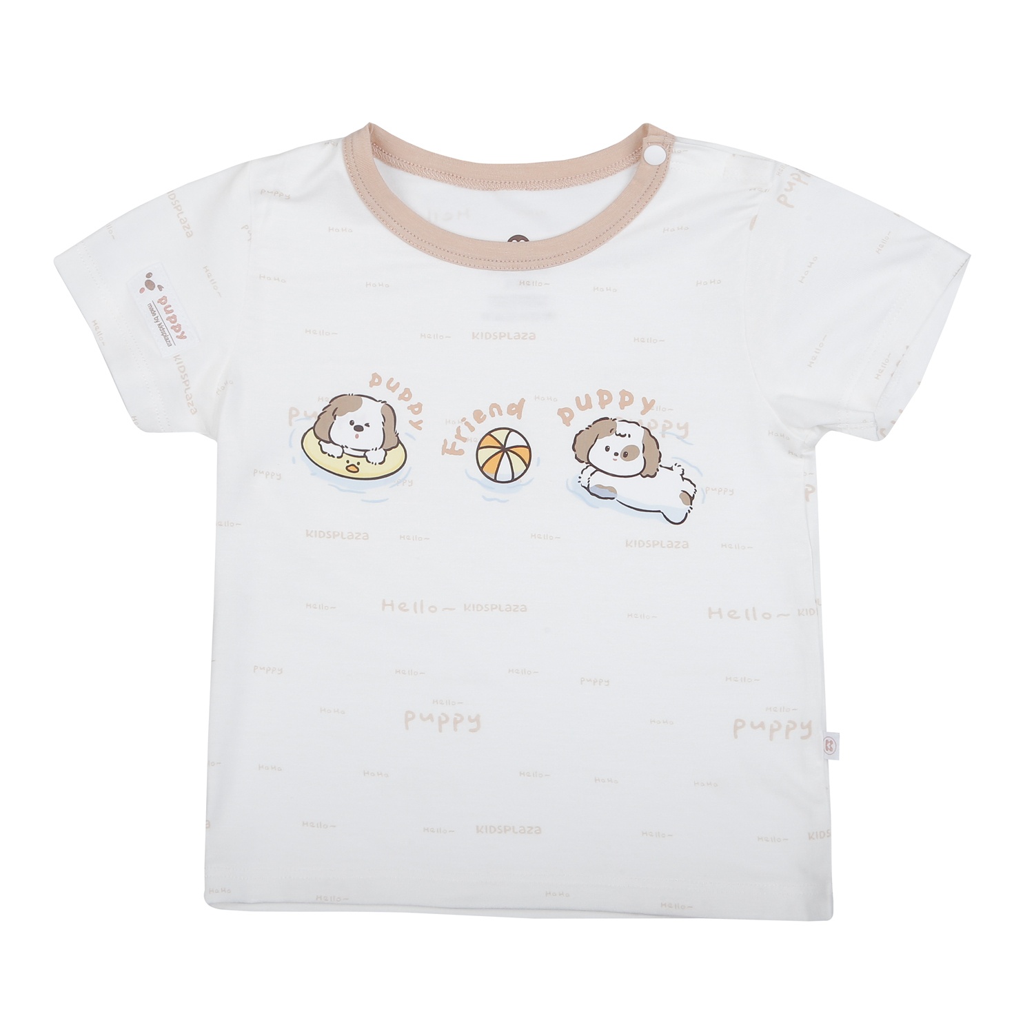 Bộ quần áo cộc tay cài vai KidsPlaza in cún M26H (Trắng nâu) hình 2