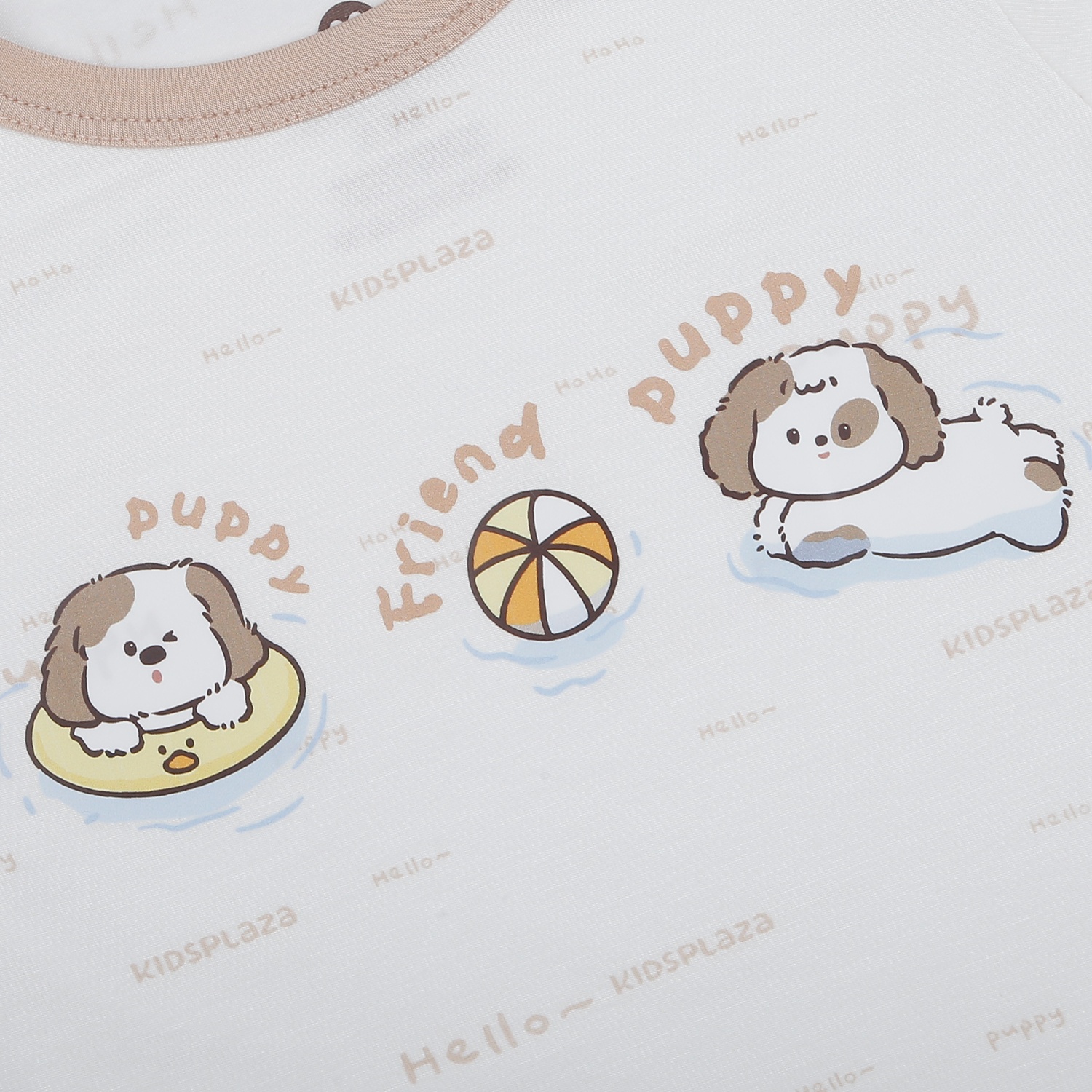 Bộ quần áo cộc tay cài vai KidsPlaza in cún M26H (Trắng nâu) hình 3