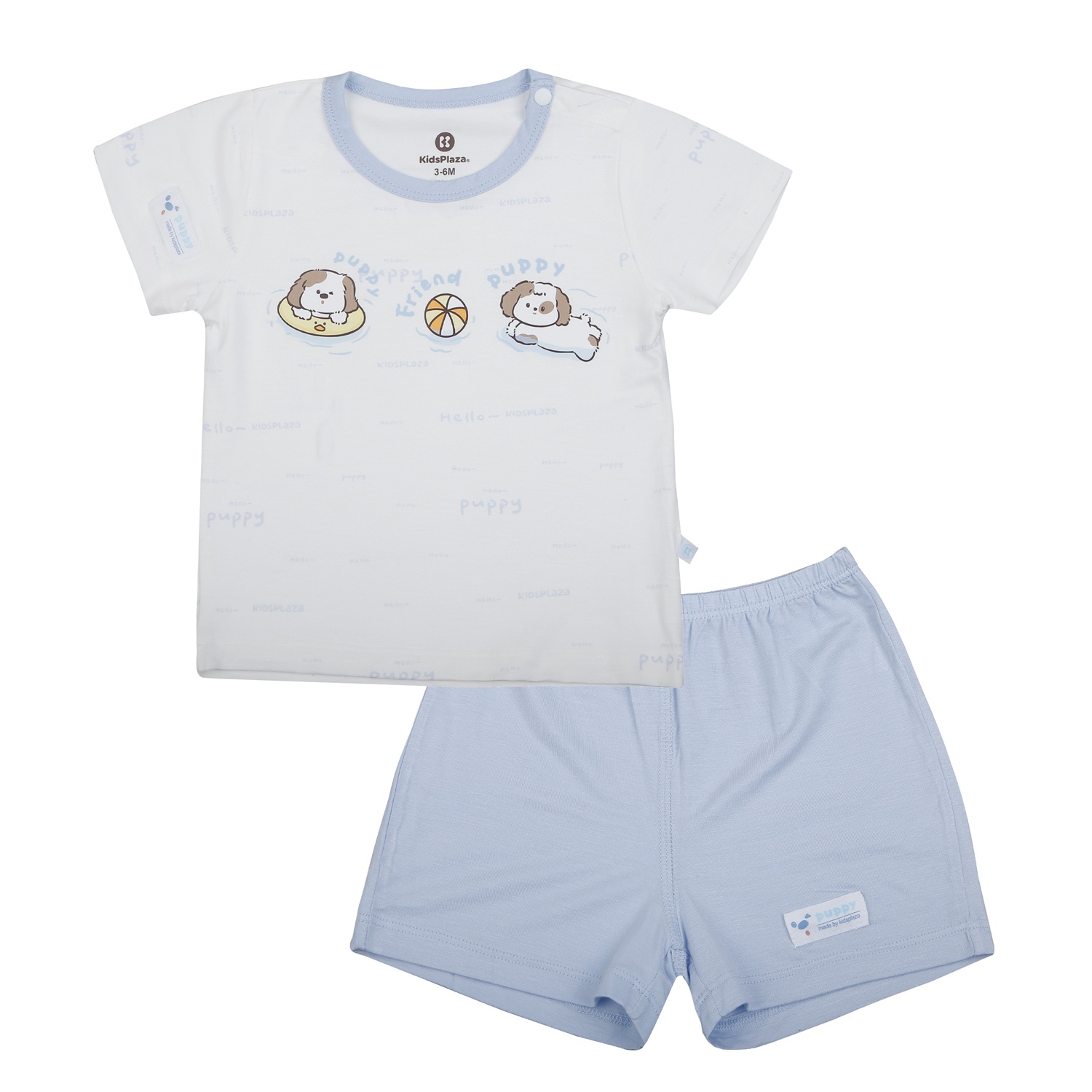 Bộ quần áo cộc tay cài vai KidsPlaza in cún M26H (Trắng xanh) hình 1