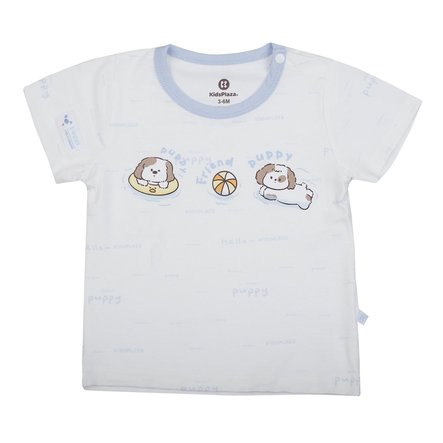 Bộ quần áo cộc tay cài vai KidsPlaza in cún M26H (Trắng xanh) hình 2