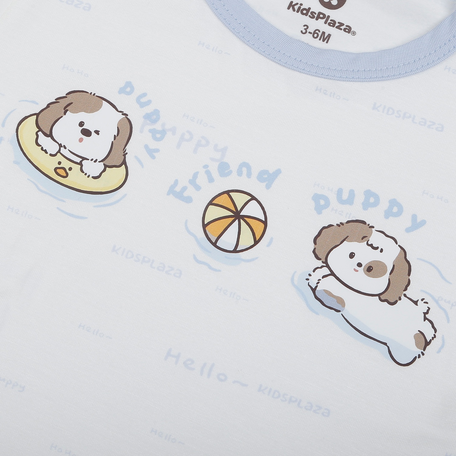 Bộ quần áo cộc tay cài vai KidsPlaza in cún M26H (Trắng xanh) hình 3