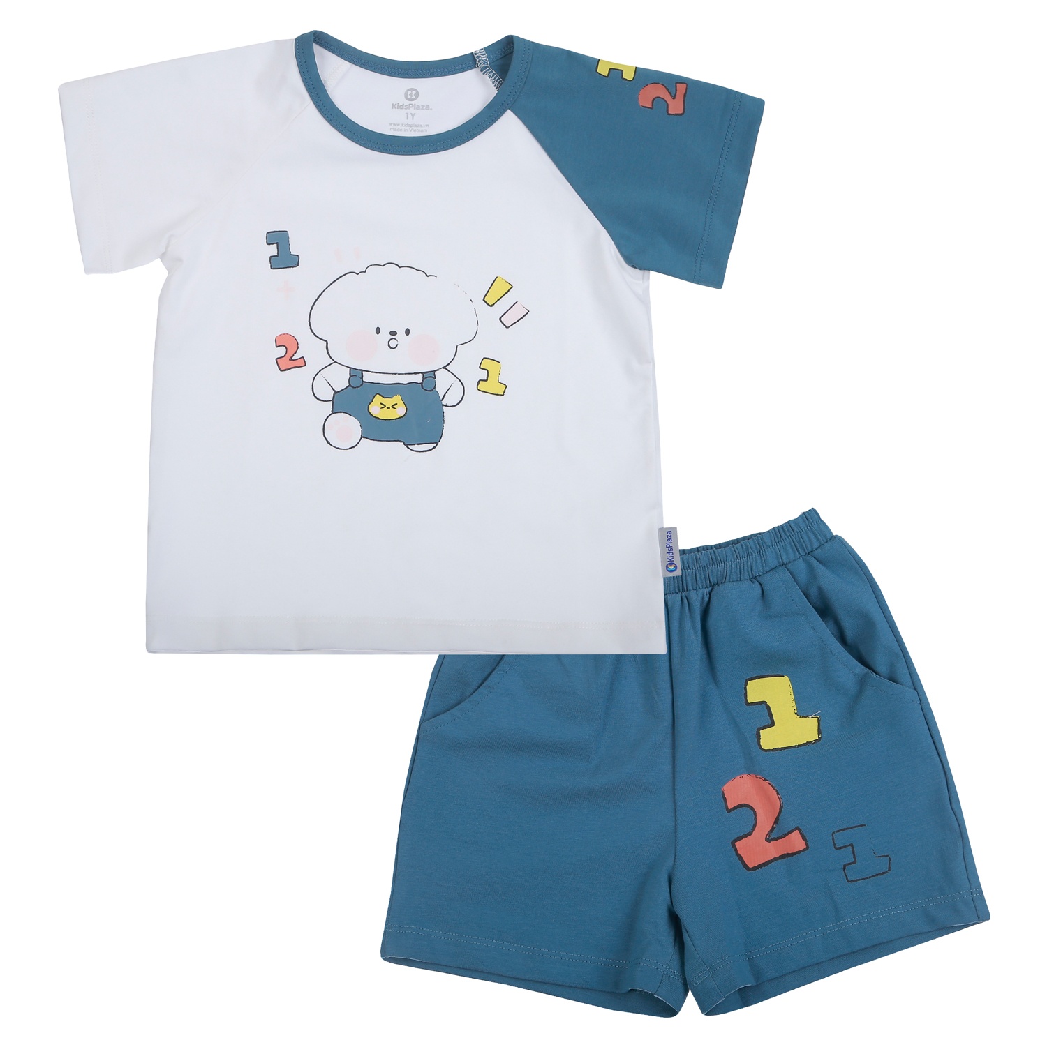 Bộ quần áo cộc tay bé trai KidsPlaza in cún TT26H (Trắng xanh) hình 1