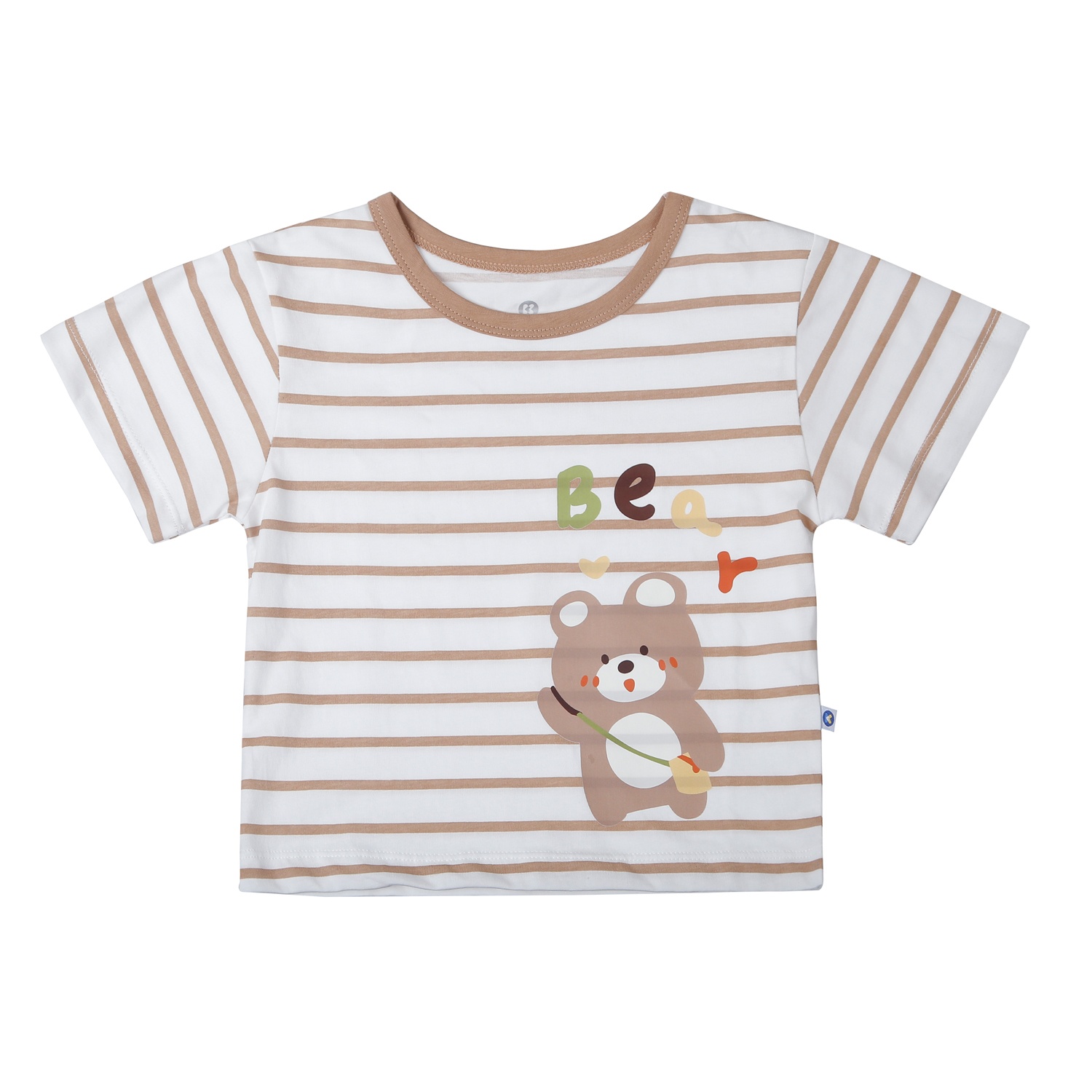 Bộ quần áo cộc tay bé trai KidsPlaza in gấu HN26H (Trắng kẻ nâu) hình 3