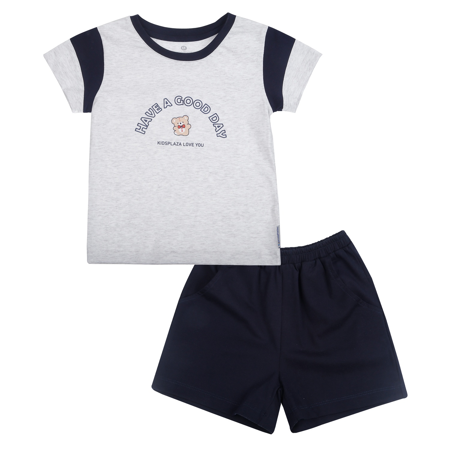 Bộ quần áo cộc tay bé trai KidsPlaza in gấu TT26H (Xám) hình 1