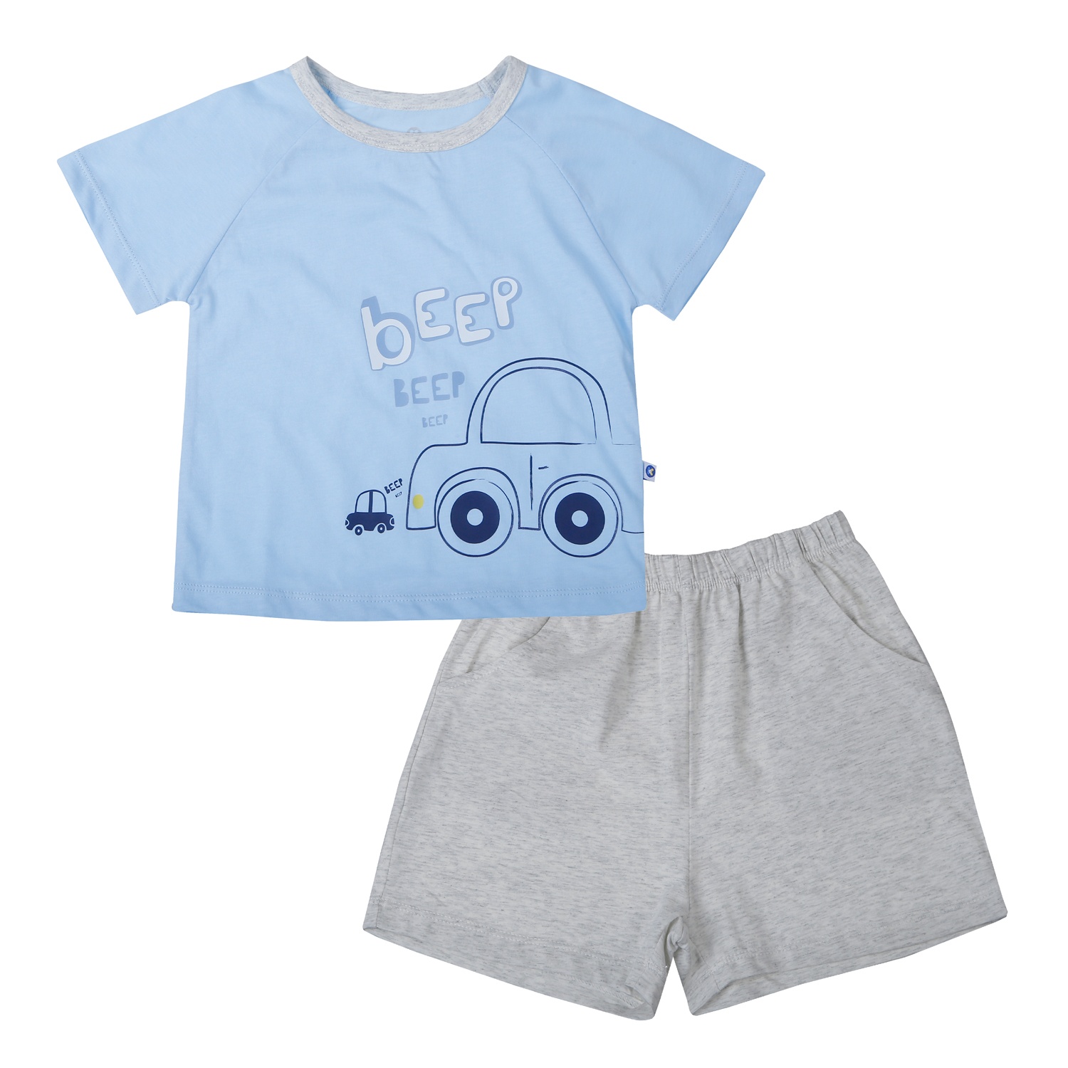 Bộ quần áo cộc tay bé trai KidsPlaza in ô tô HN26H (Xanh ghi) hình 1