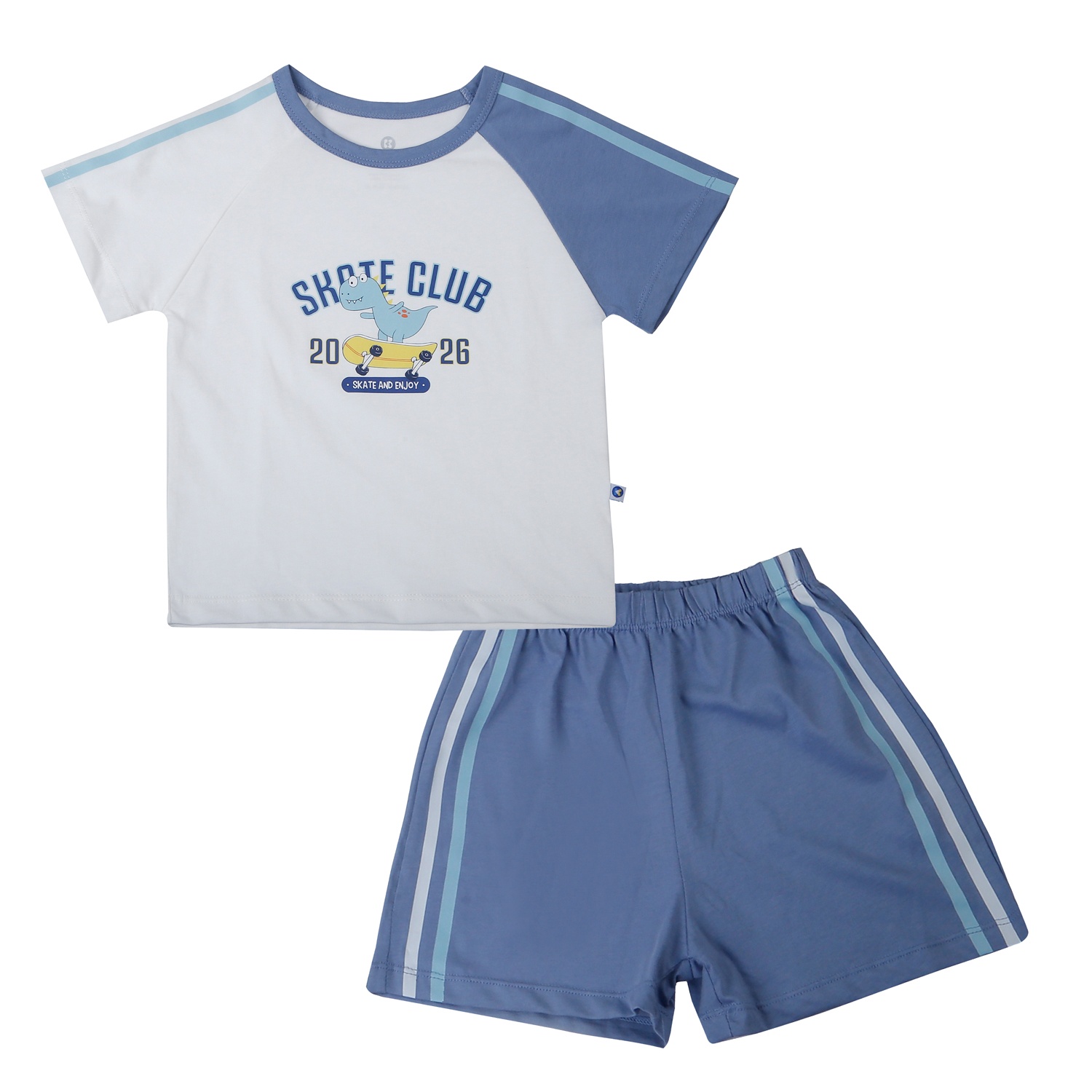Bộ quần áo cộc tay bé trai KidsPlaza in skate club HN26H (Trắng xanh) hình 1