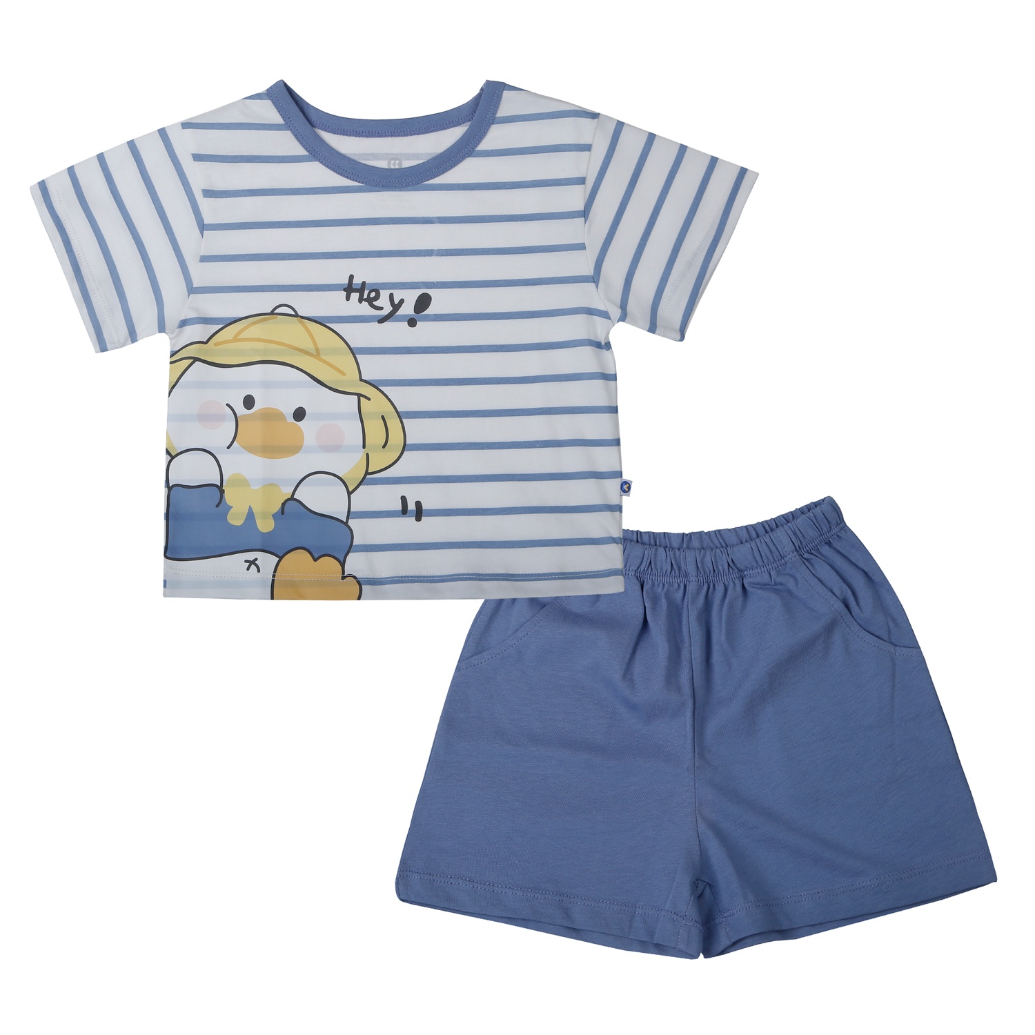 Bộ quần áo cộc tay bé trai KidsPlaza in vịt HN26H (Trắng kẻ xanh) hình 1