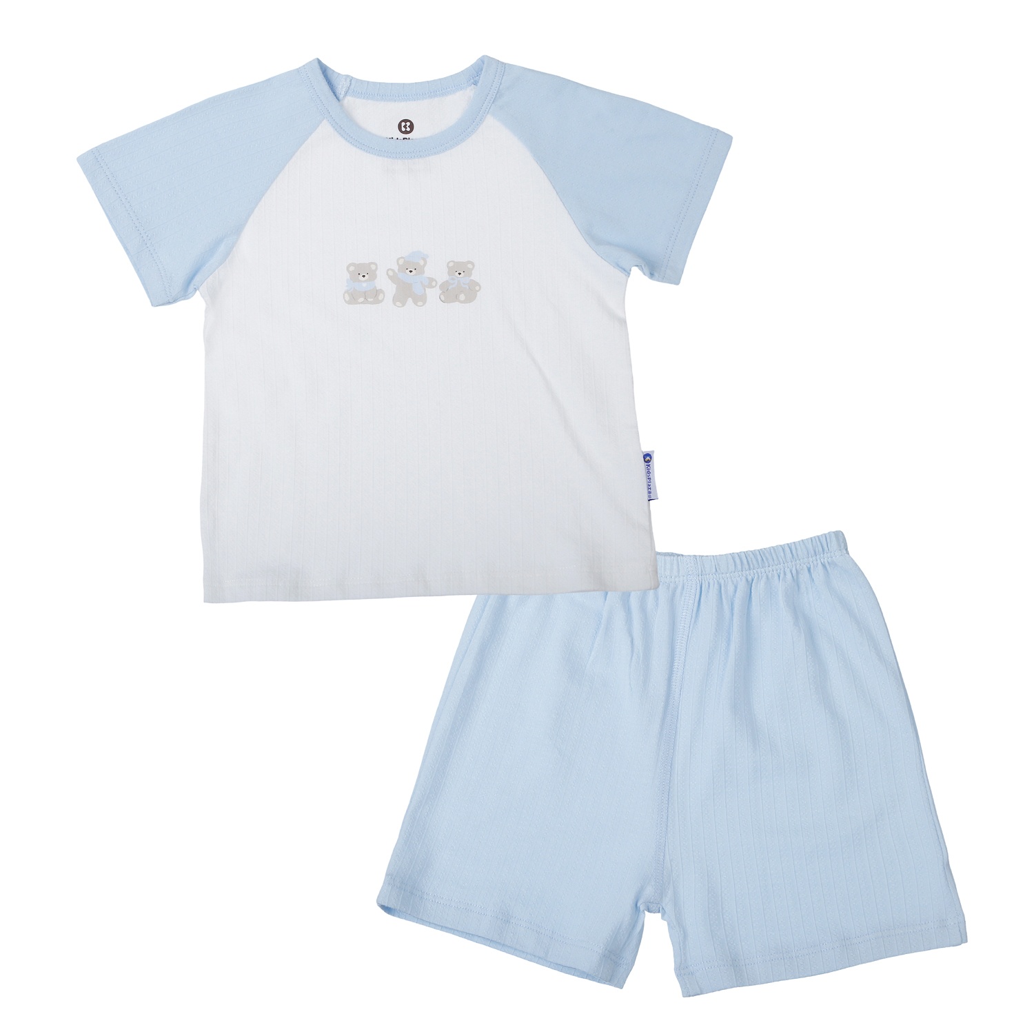 Bộ quần áo cộc tay bé trai KidsPlaza rayon in 3 gấu M26H (Trắng xanh)  hình 1
