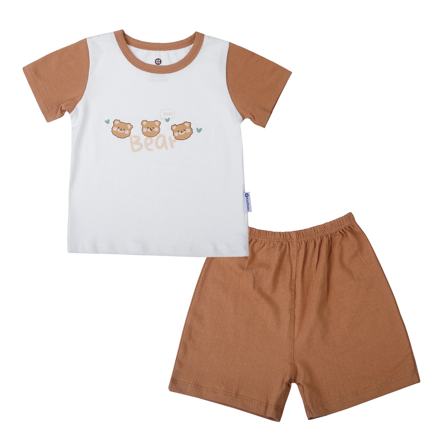 Bộ quần áo cộc tay bé trai KidsPlaza rayon in bear M26H (Trắng nâu) hình 1