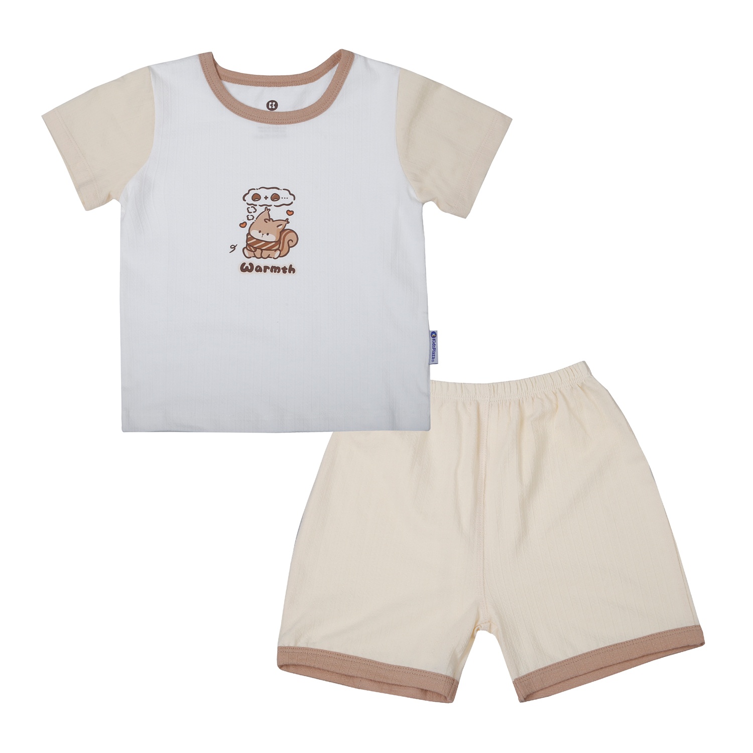 Bộ quần áo cộc tay bé trai KidsPlaza rayon in gấu M26H (Trắng vàng) hình 1