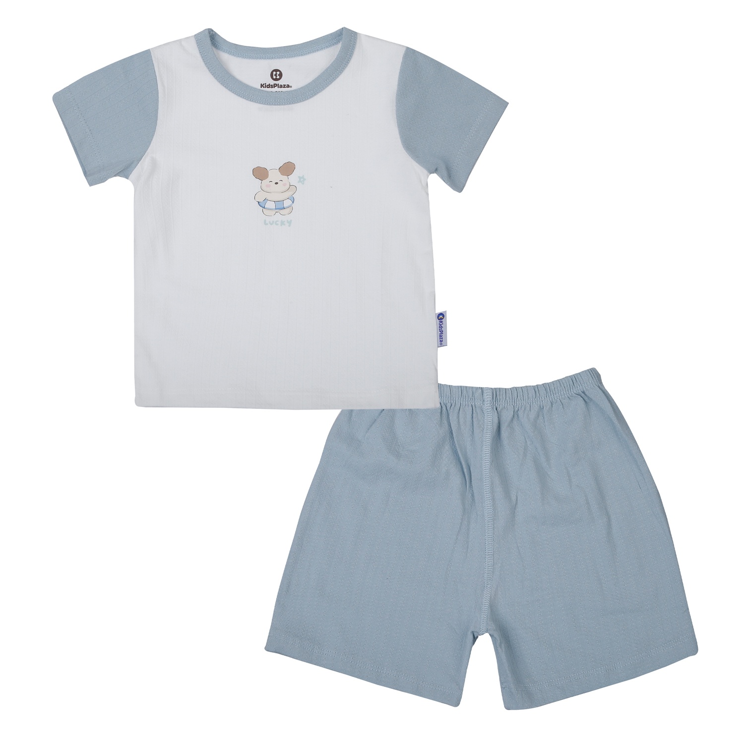 Bộ quần áo cộc tay bé trai KidsPlaza rayon in gấu M26H (Trắng xanh) 