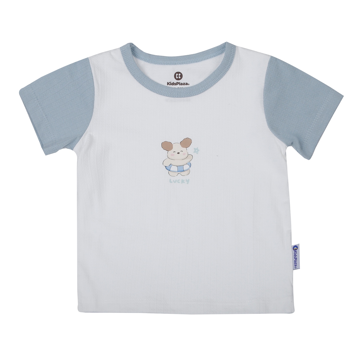 Bộ quần áo cộc tay bé trai KidsPlaza rayon in gấu M26H (Trắng xanh)  hình 2