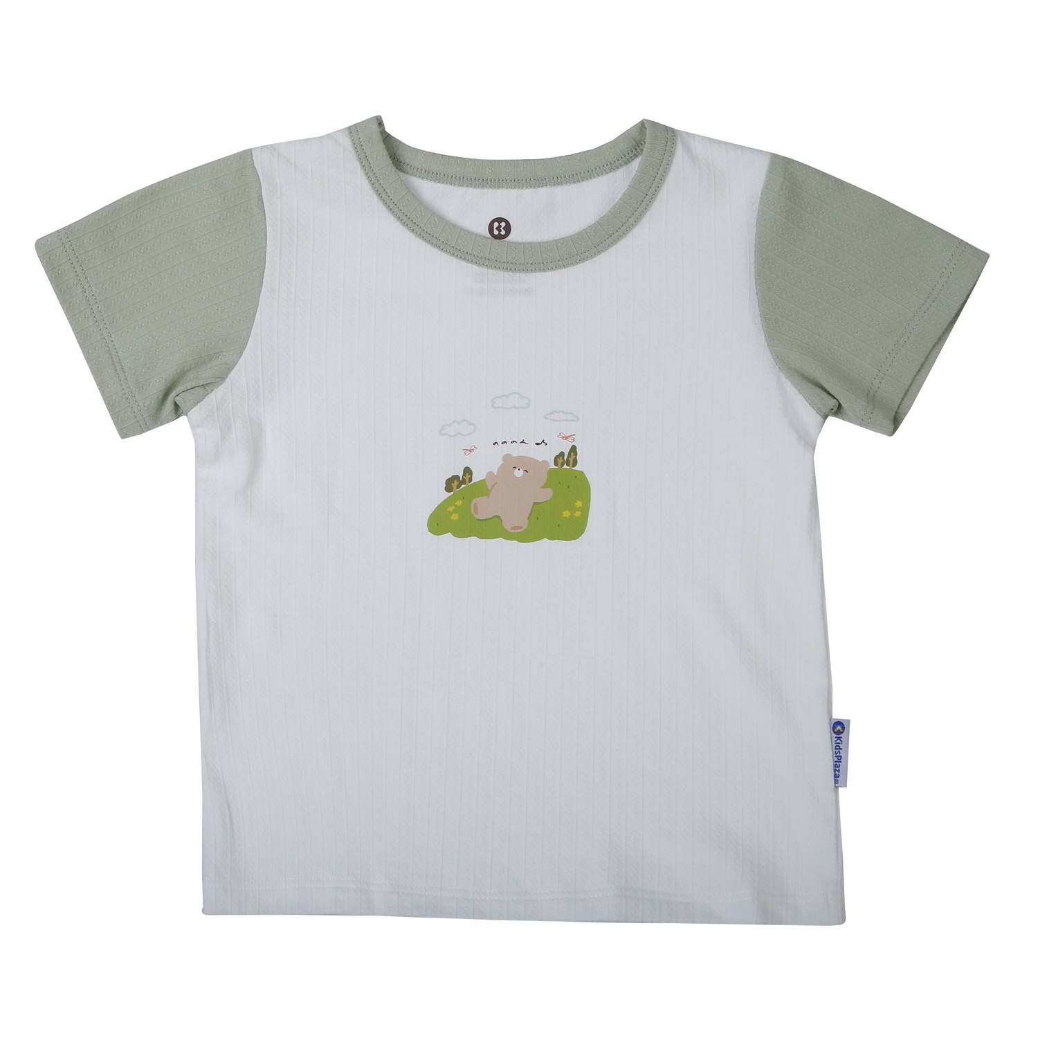 Bộ quần áo cộc tay bé trai KidsPlaza rayon in gấu M26H (Xanh) hình 2