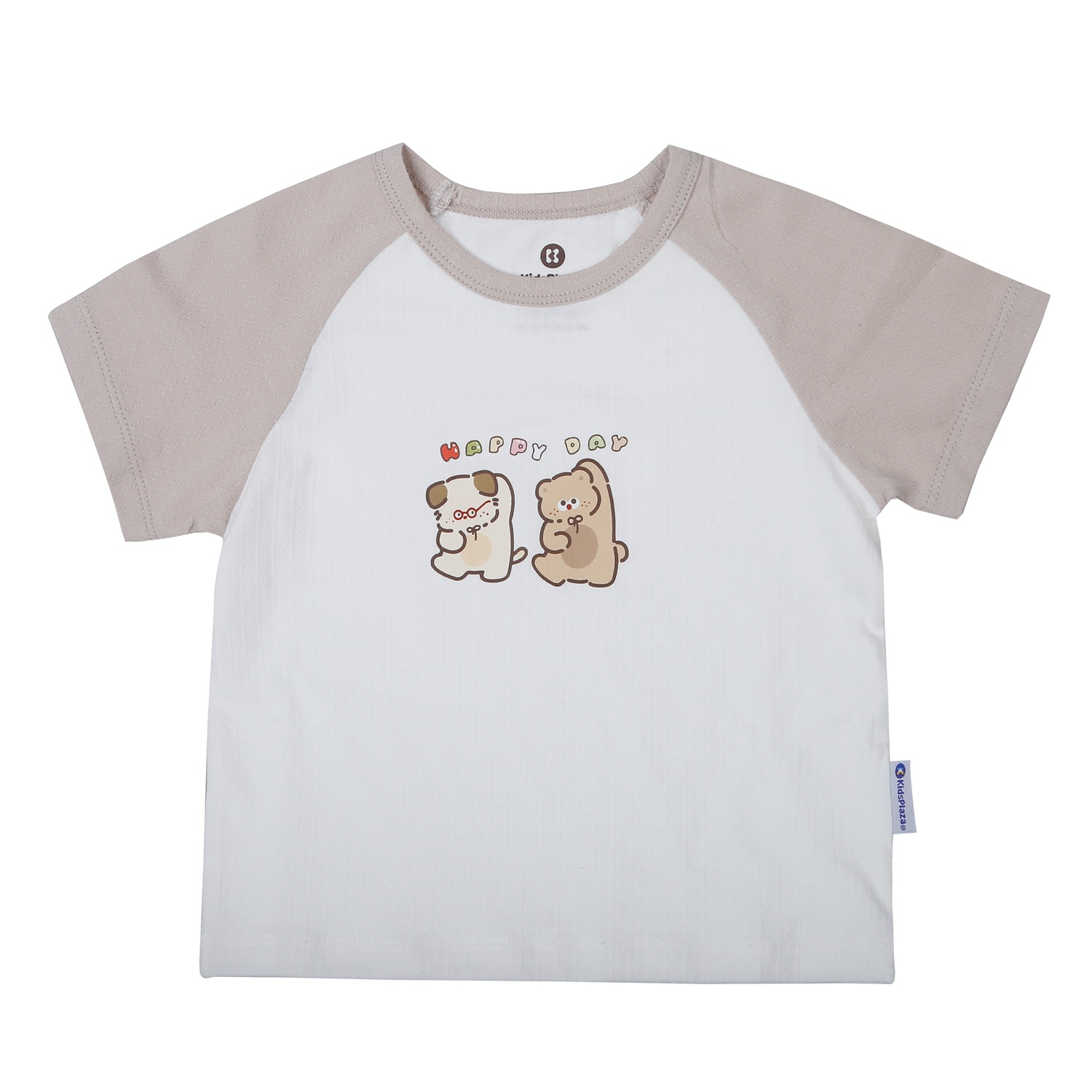 Bộ quần áo cộc tay bé trai KidsPlaza rayon in happy M26H (Trắng nâu)  hình 2