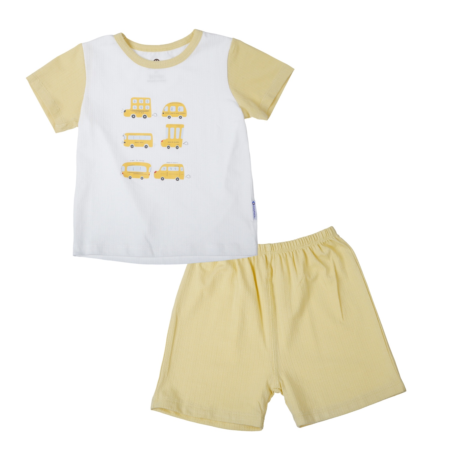Bộ quần áo cộc tay bé trai KidsPlaza rayon in oto M26H (Trắng vàng)  hình 1