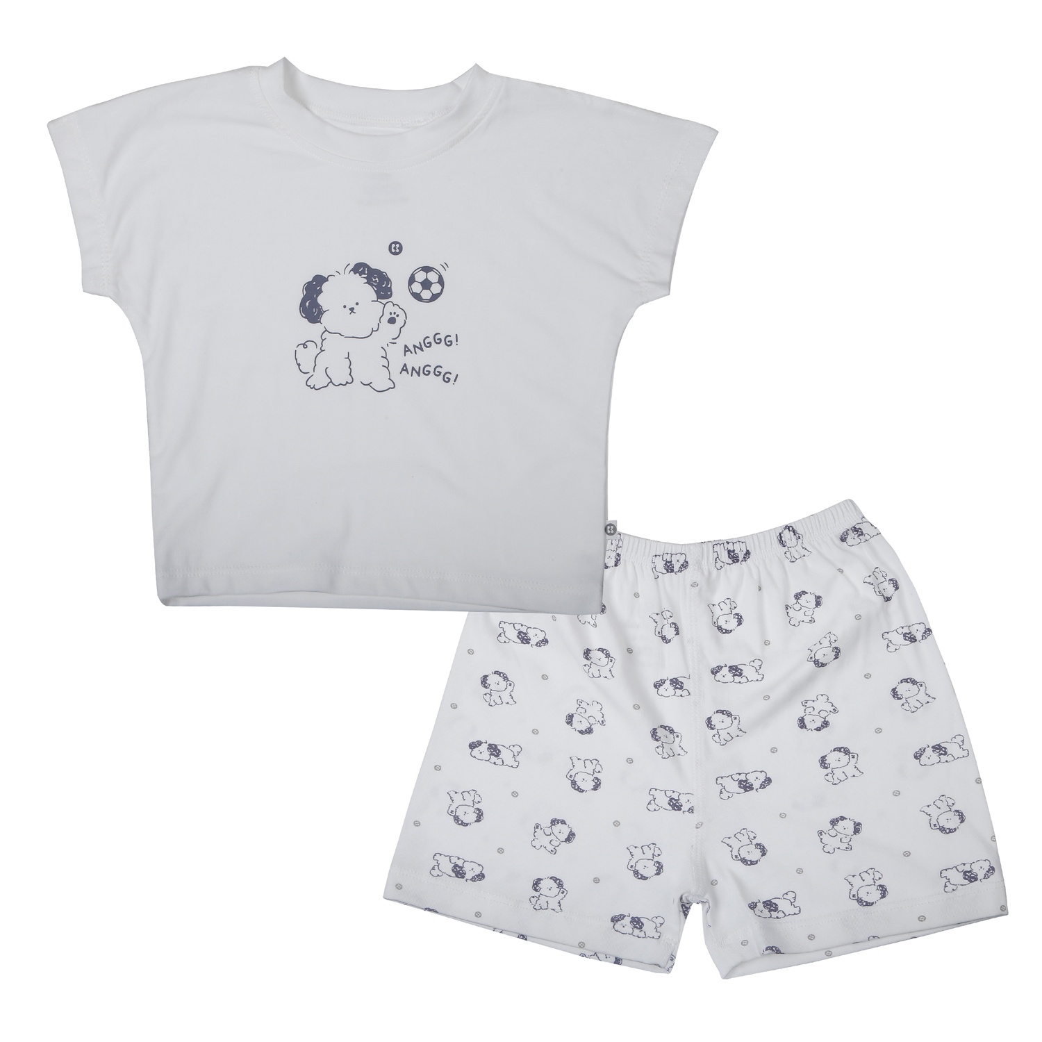 Bộ quần áo cộc tay cotton KidsPlaza in dog ND26H (Trắng) hình 1