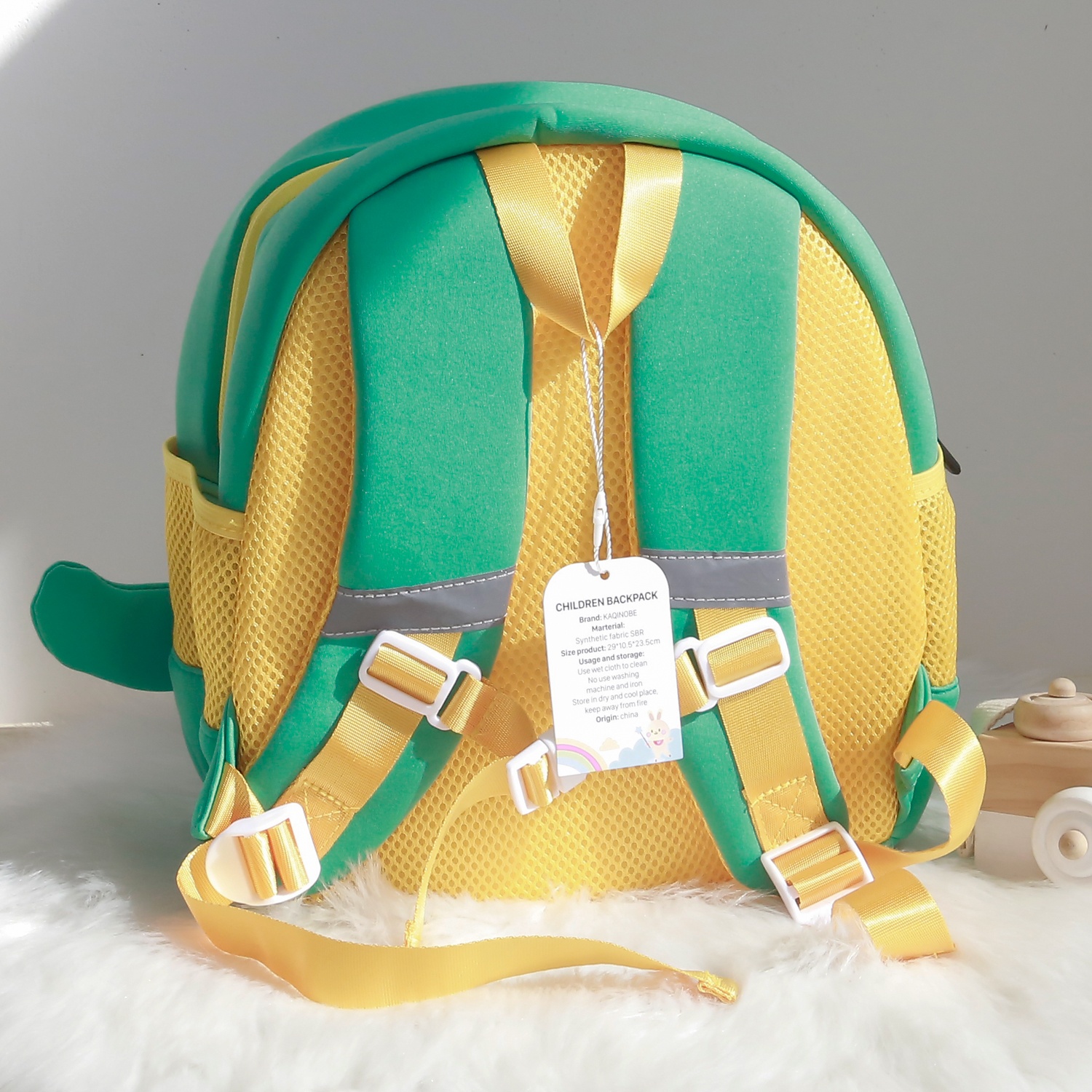 Balo trẻ em KAQINOBE hình khủng long cute (Xanh) hình 2