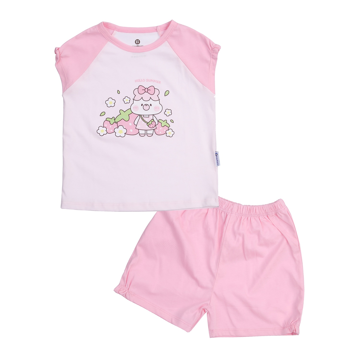 Bộ cộc bé gái KidsPlaza in thỏ dâu M24H (Hồng)