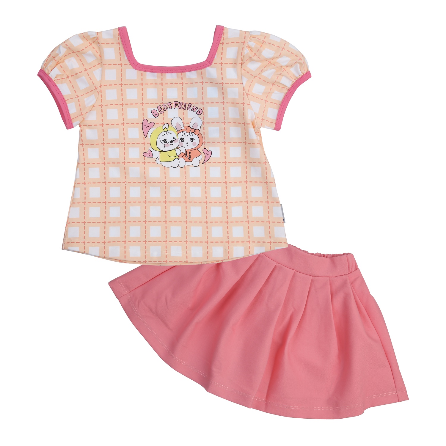 Bộ cộc tay bé gái KidsPlaza kẻ ô TT24h (Hồng cam) hình 1