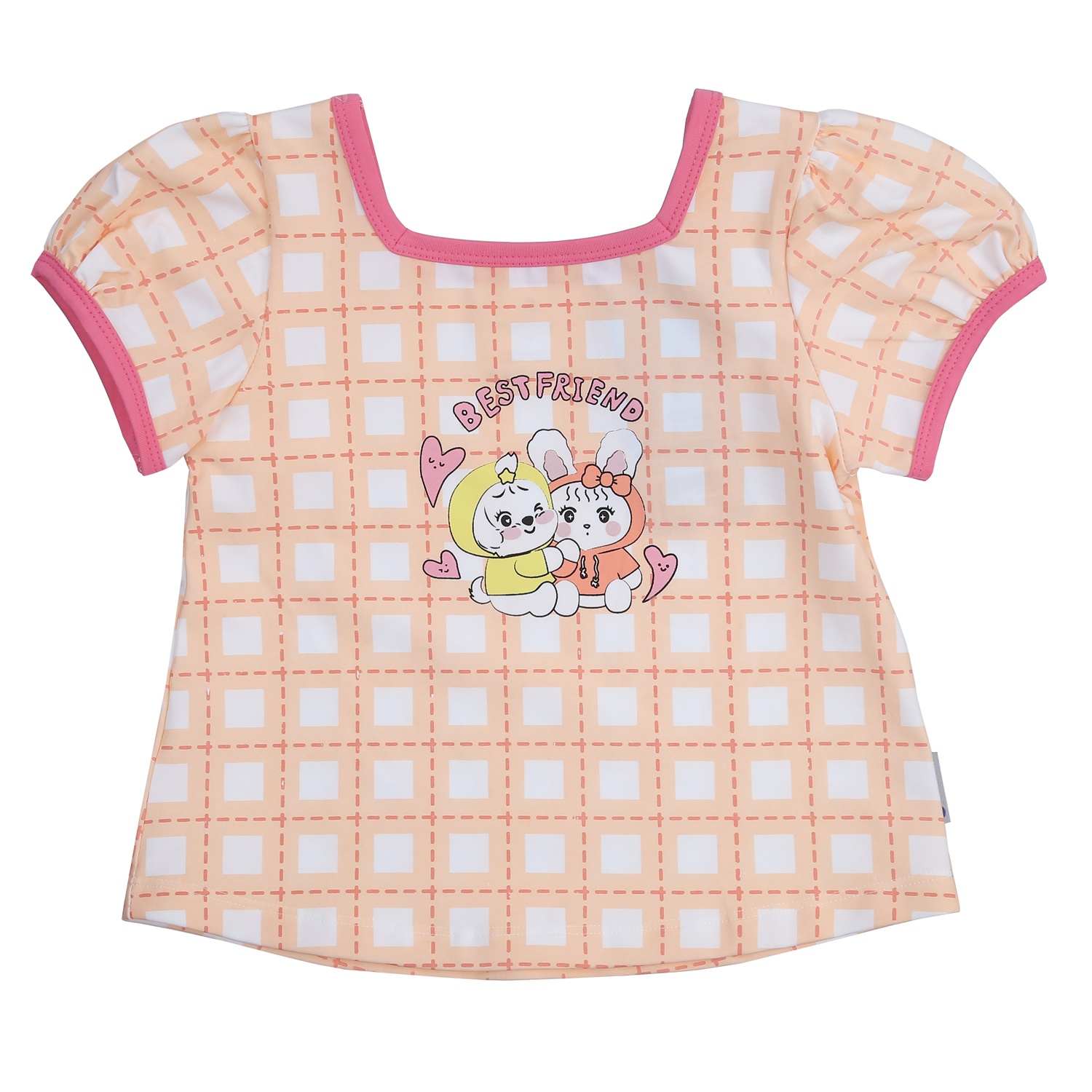 Bộ cộc tay bé gái KidsPlaza kẻ ô TT24h (Hồng cam) hình 3