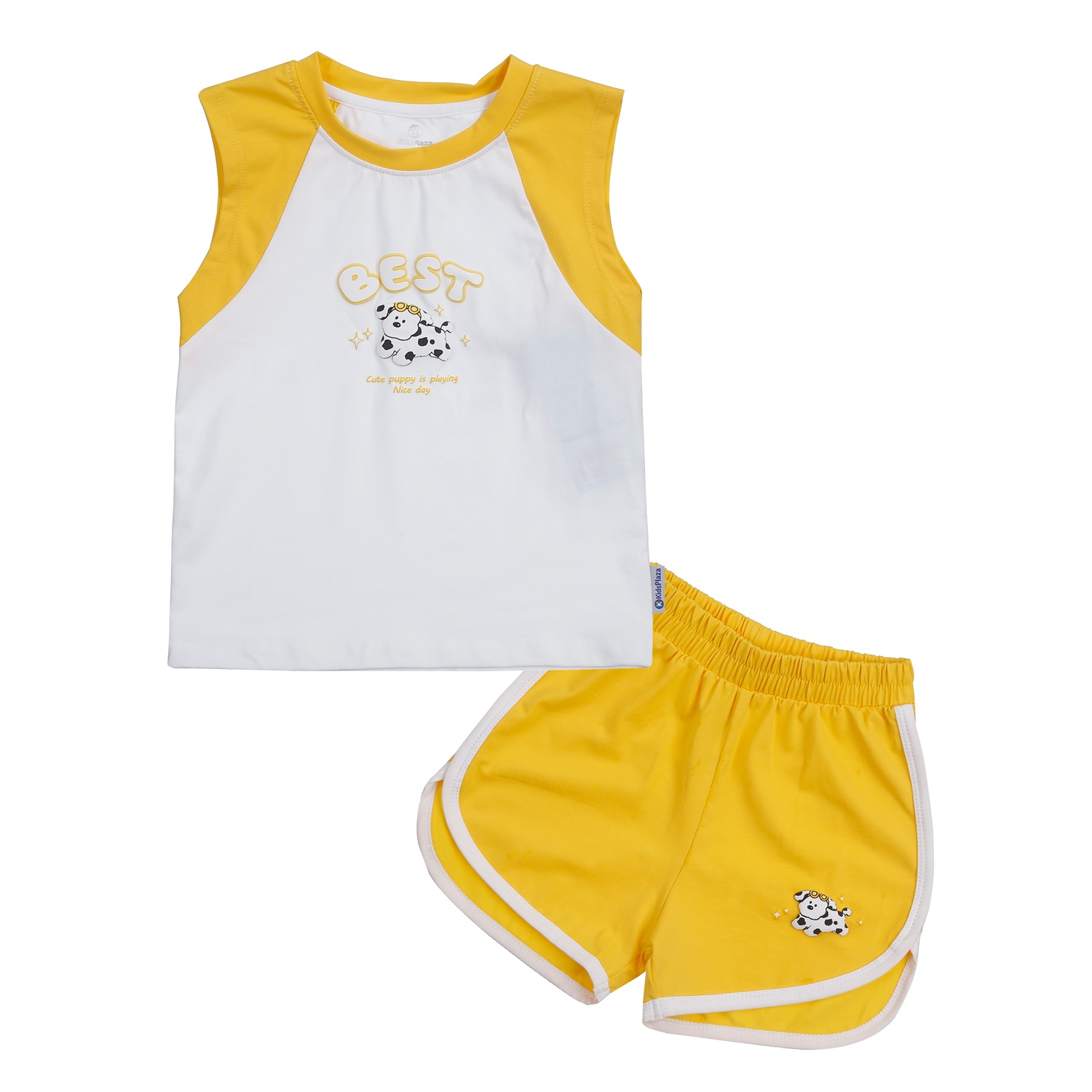 Bộ quần áo ba lỗ bé trai KidsPlaza in chó cute TT24H (Vàng)