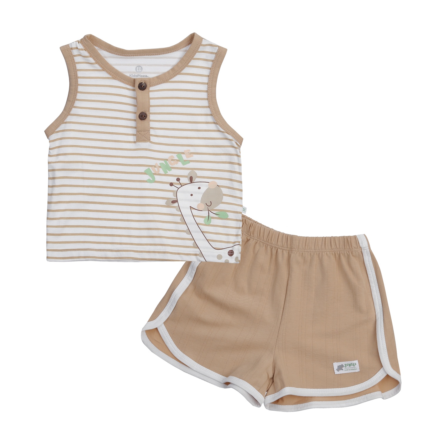 Bộ quần áo ba lỗ bé trai KidsPlaza in hươu HN24H (Trắng be)