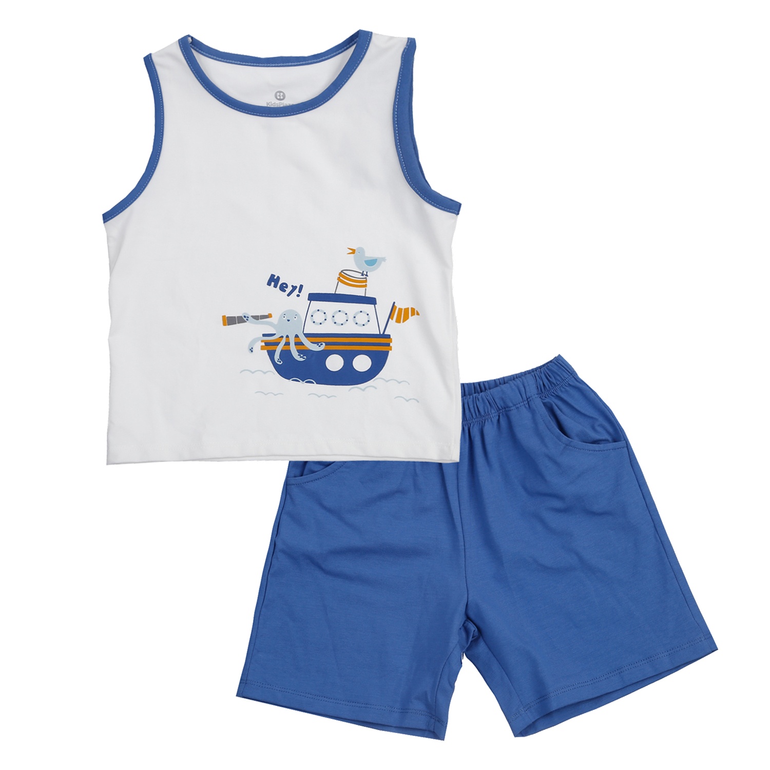 Bộ quần áo ba lỗ bé trai KidsPlaza in thuyền BA24H (Trắng Xanh)  hình 1