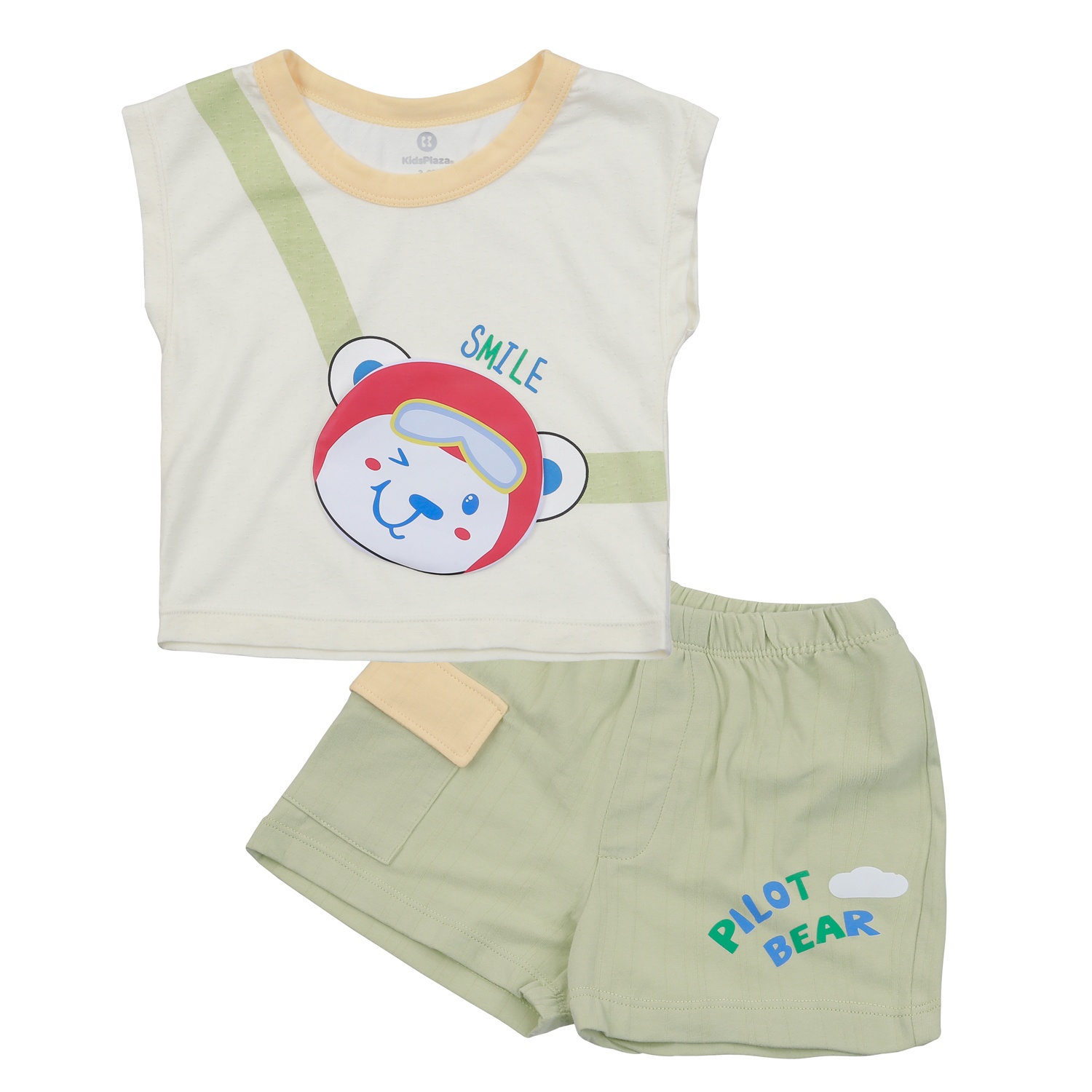 Bộ quần áo ba lỗ bé trai KidsPlaza túi gấu HN24H (Xanh be)