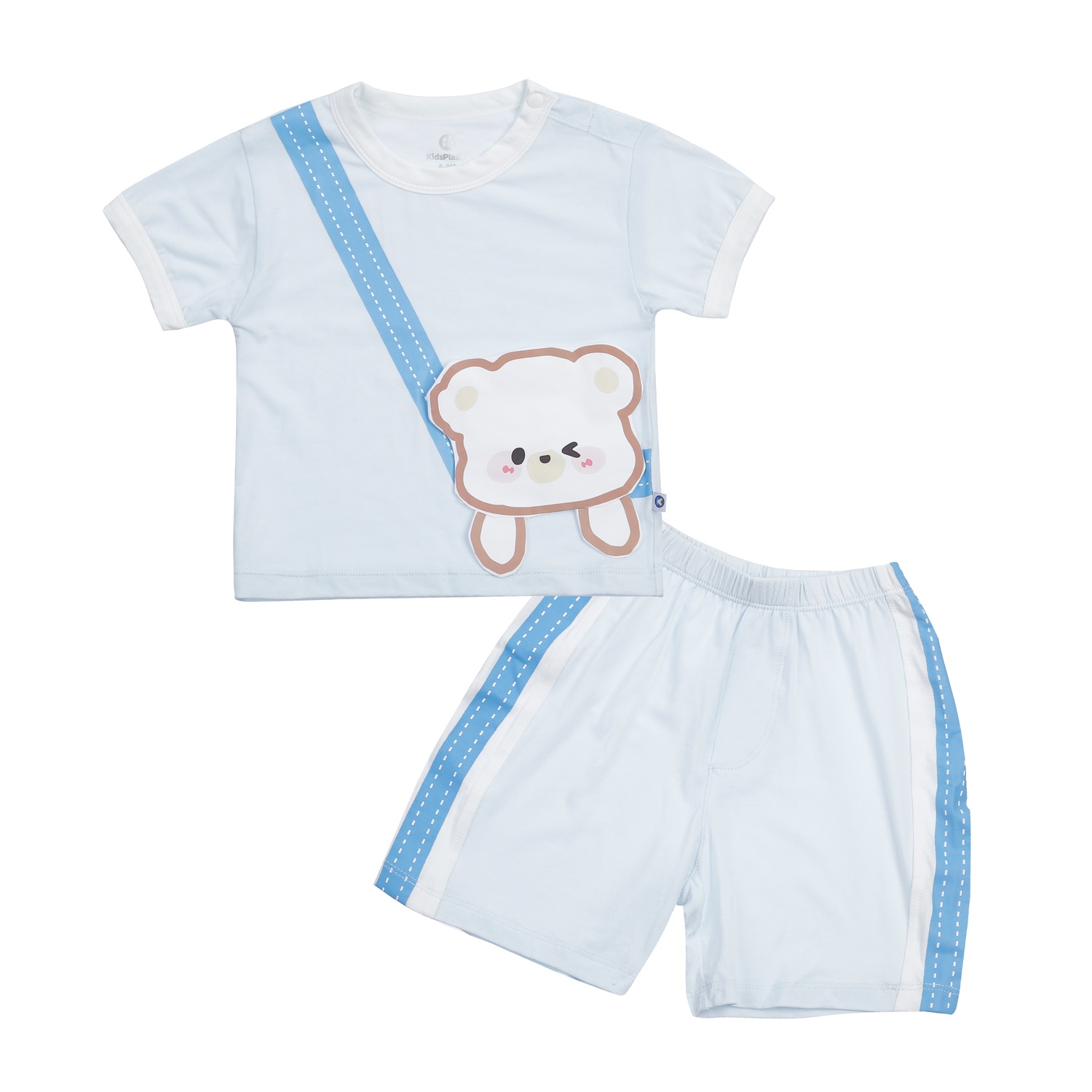 Bộ quần áo cộc bé trai KidsPlaza gấu nâu HN24H (Trắng xanh)  hình 1