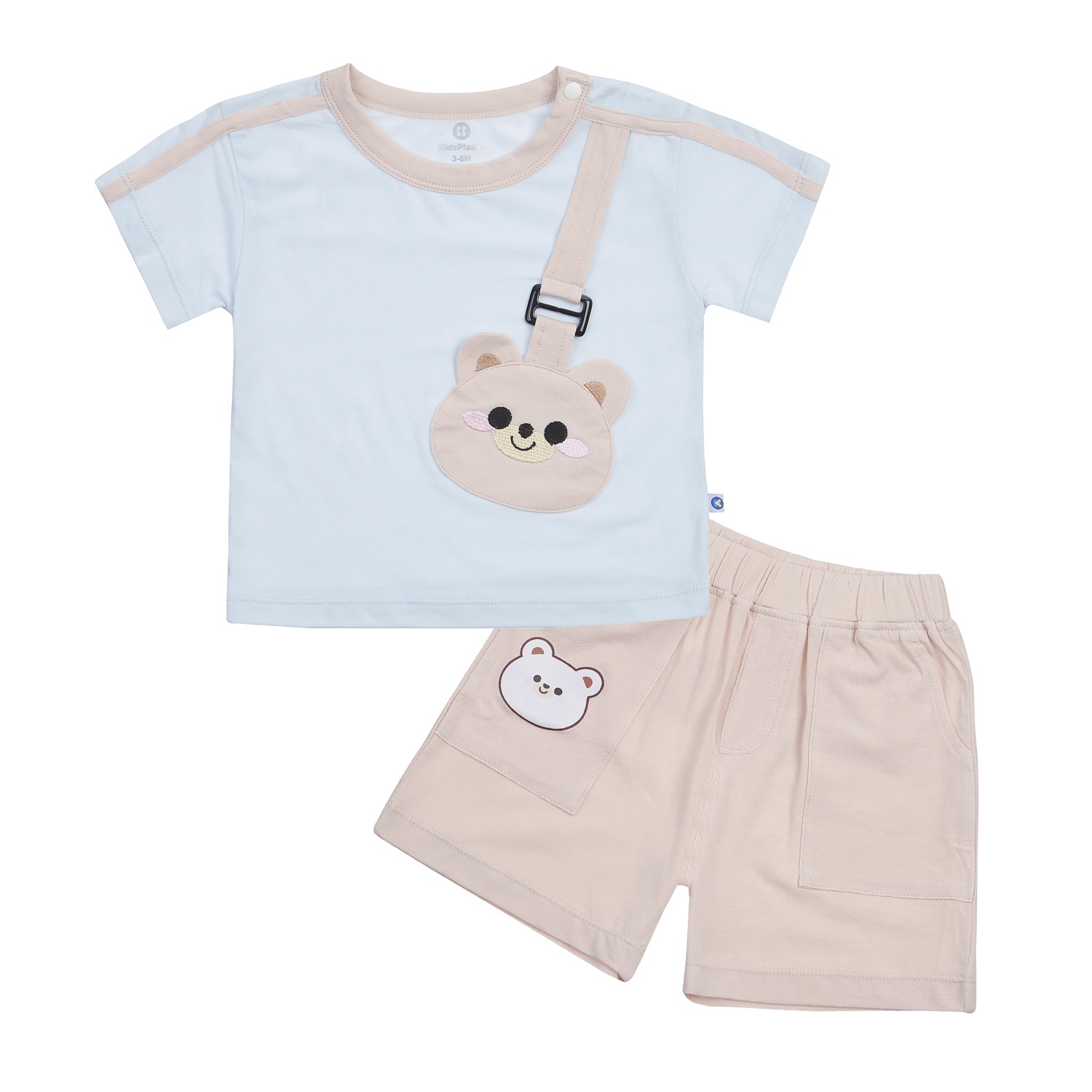 Bộ quần áo cộc bé trai KidsPlaza hình mặt gấu HN24H (Xanh kem)  hình 1