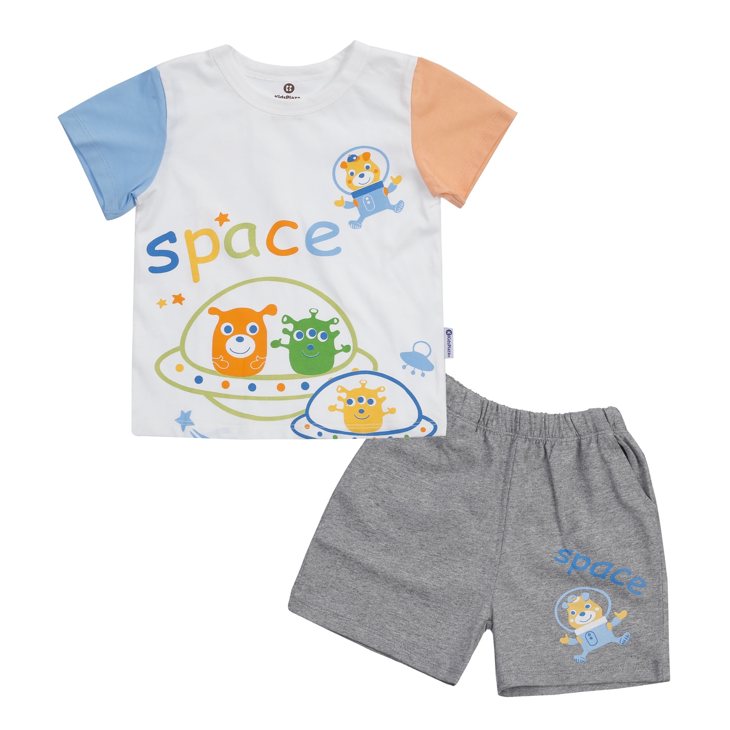 Bộ quần áo cộc bé trai KidsPlaza in hình không gian M24H (Trắng Xám) 